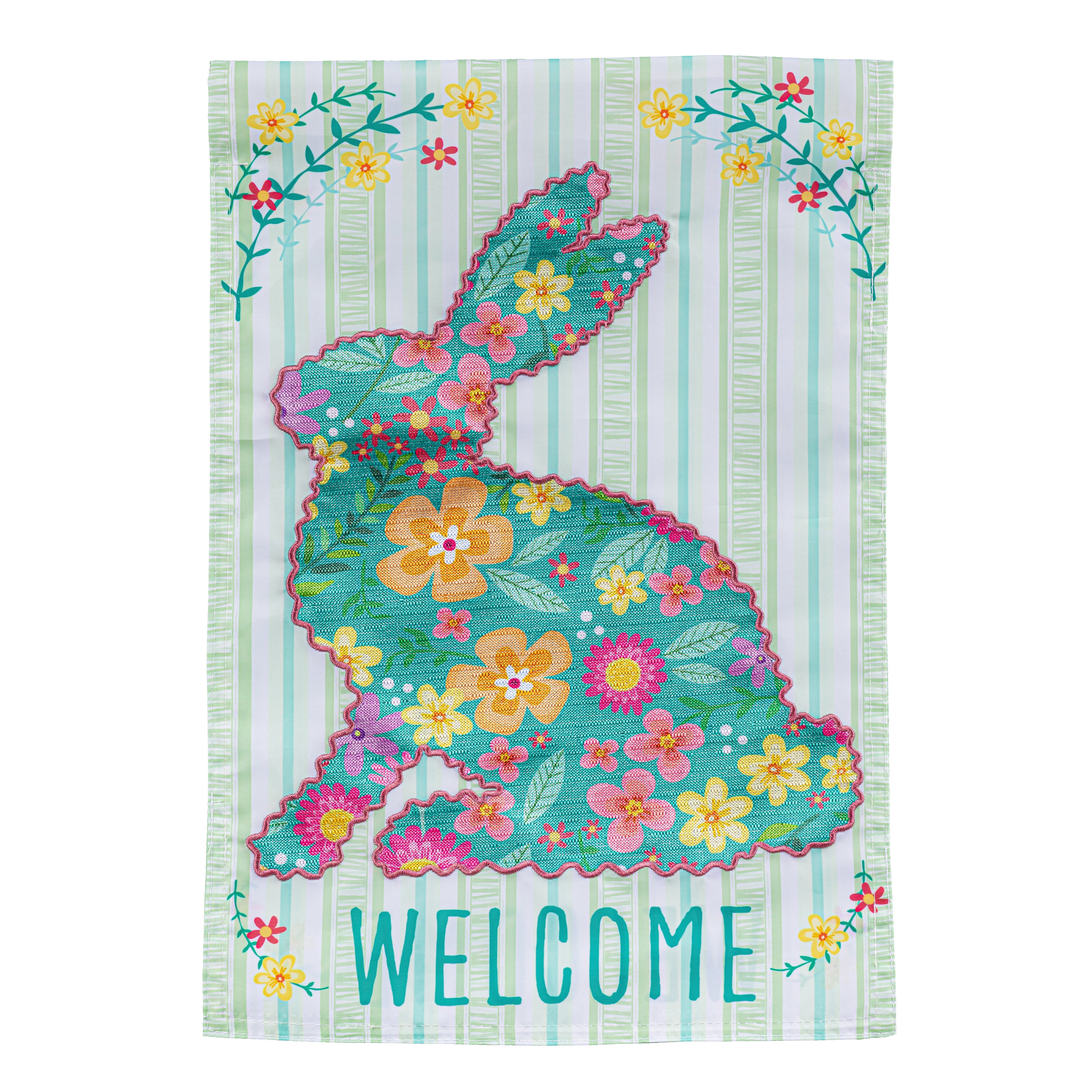 Floral Patterned  Bunny Applique Garden Flag