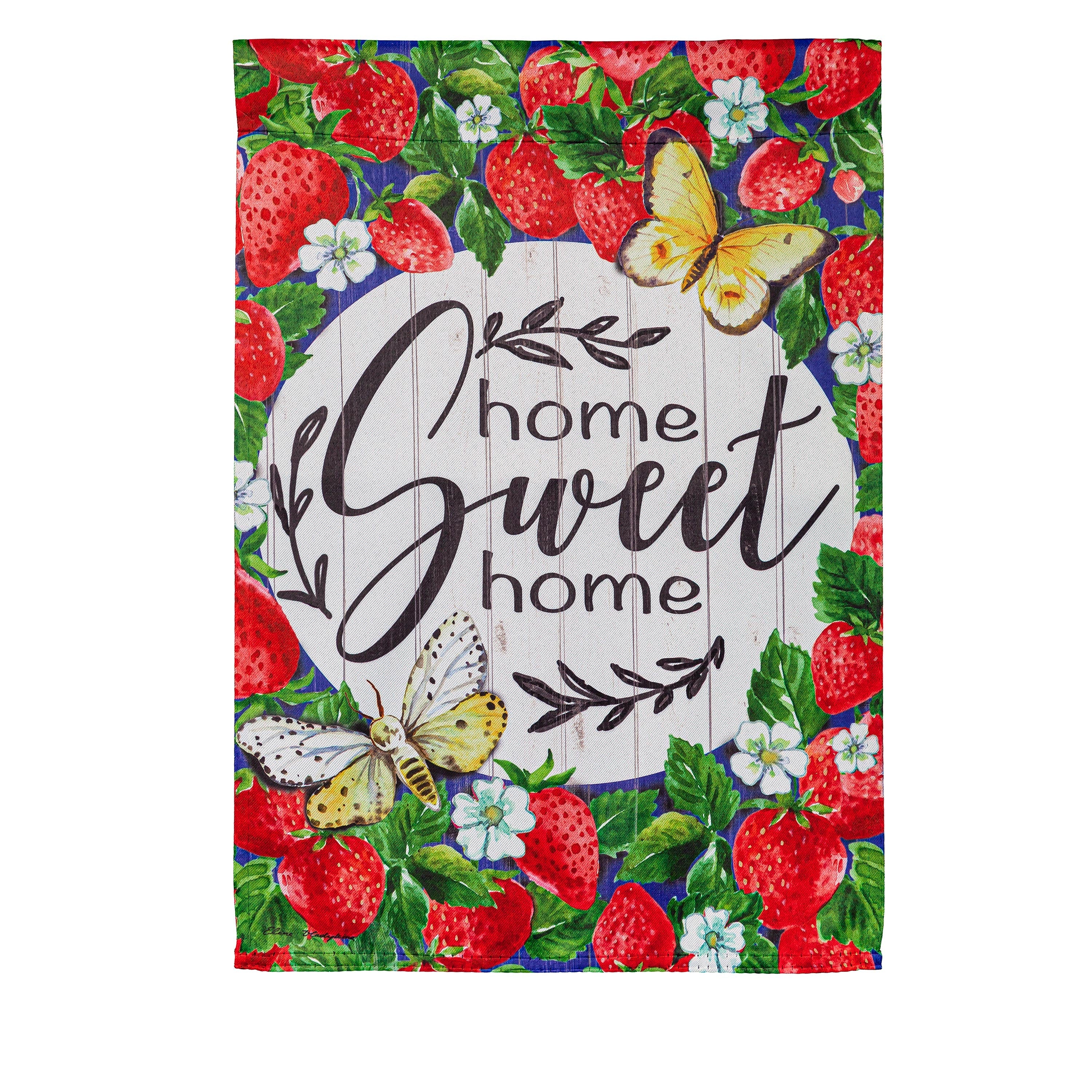 Home Sweet Home Strawberries Garden Suede Flag