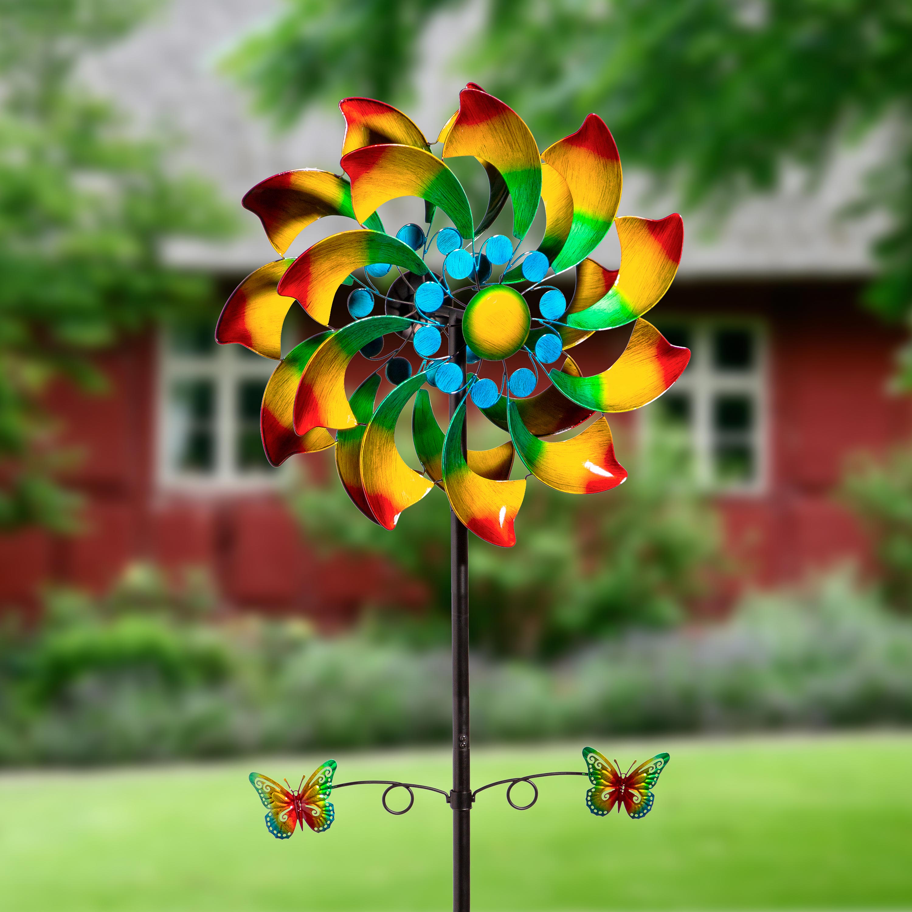 Metal Wind Spinner, Radiant Fan With Butterflies, 75"H