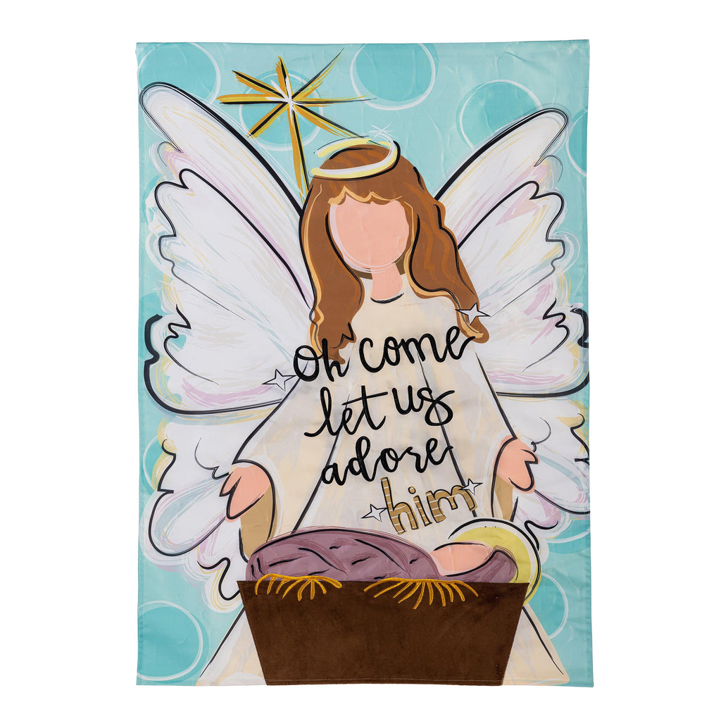 Oh Come Let Us Adore Him Applique House Flag