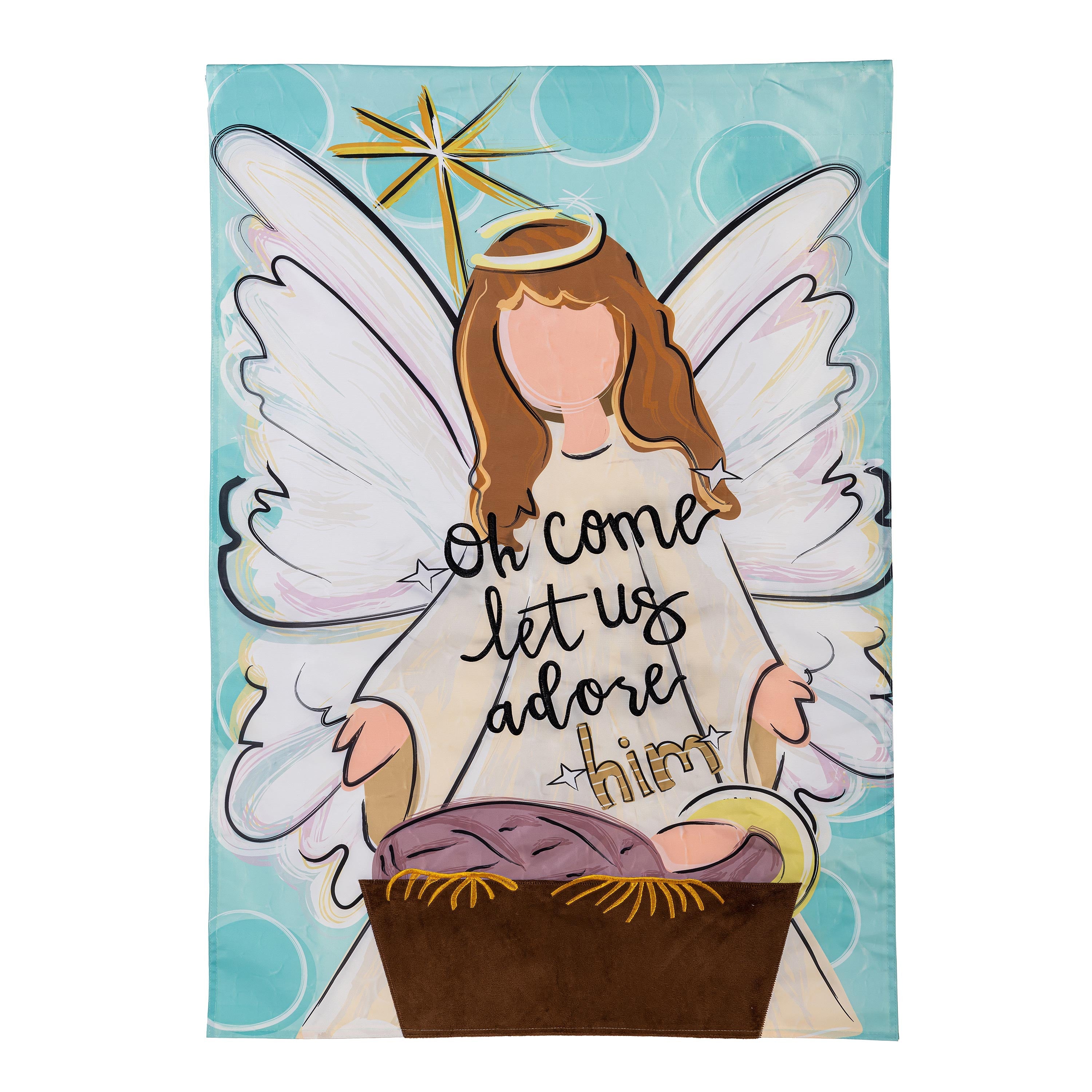 Oh Come Let Us Adore Him Applique House Flag