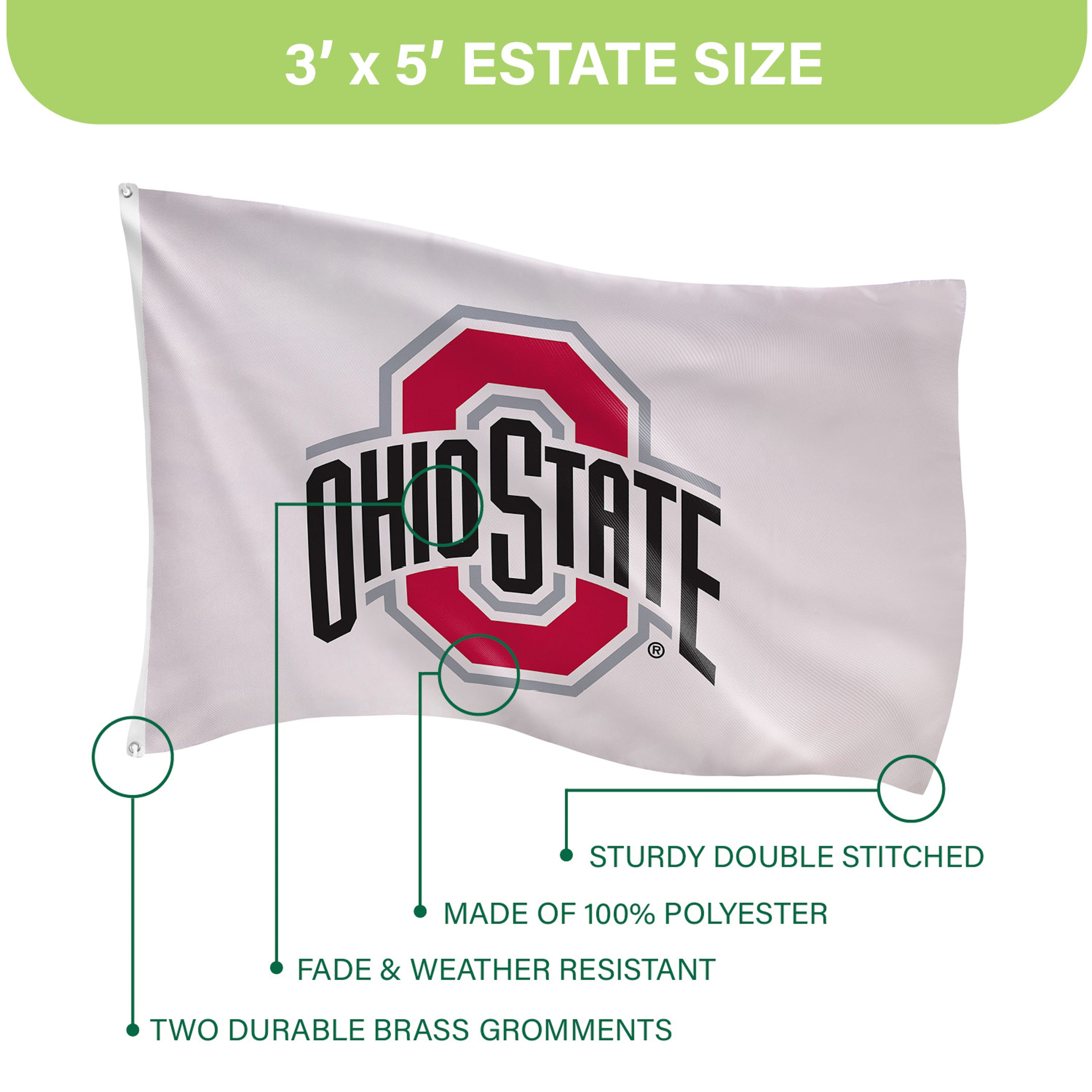 Ohio State University Single Sided Estate Flag with 2 Grommets, 3'x5'