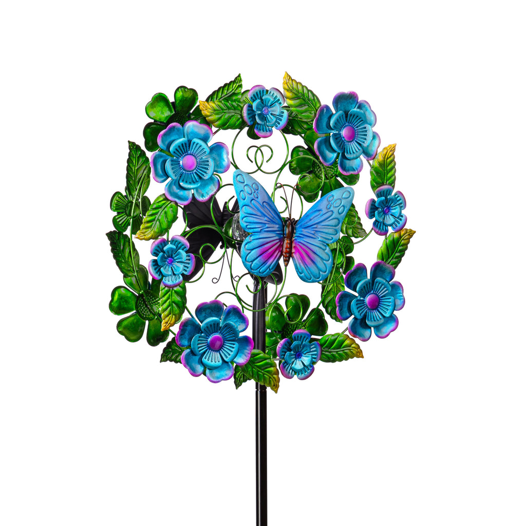 Solar Metal Wind Spinner, Blueflower & Butterfly, 74"H