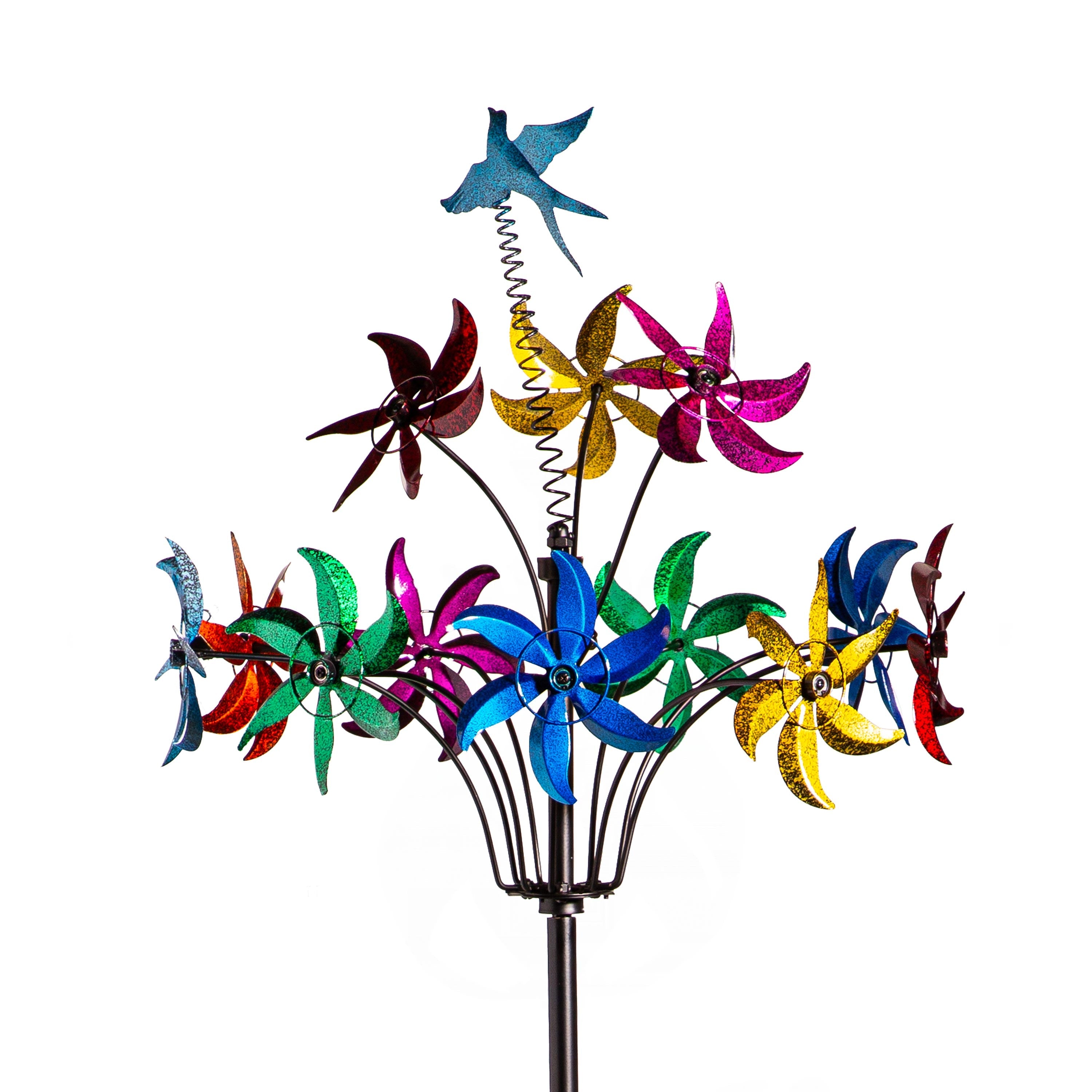 Metal Wind Spinner, Twirling Colorful Flowers, 91"H