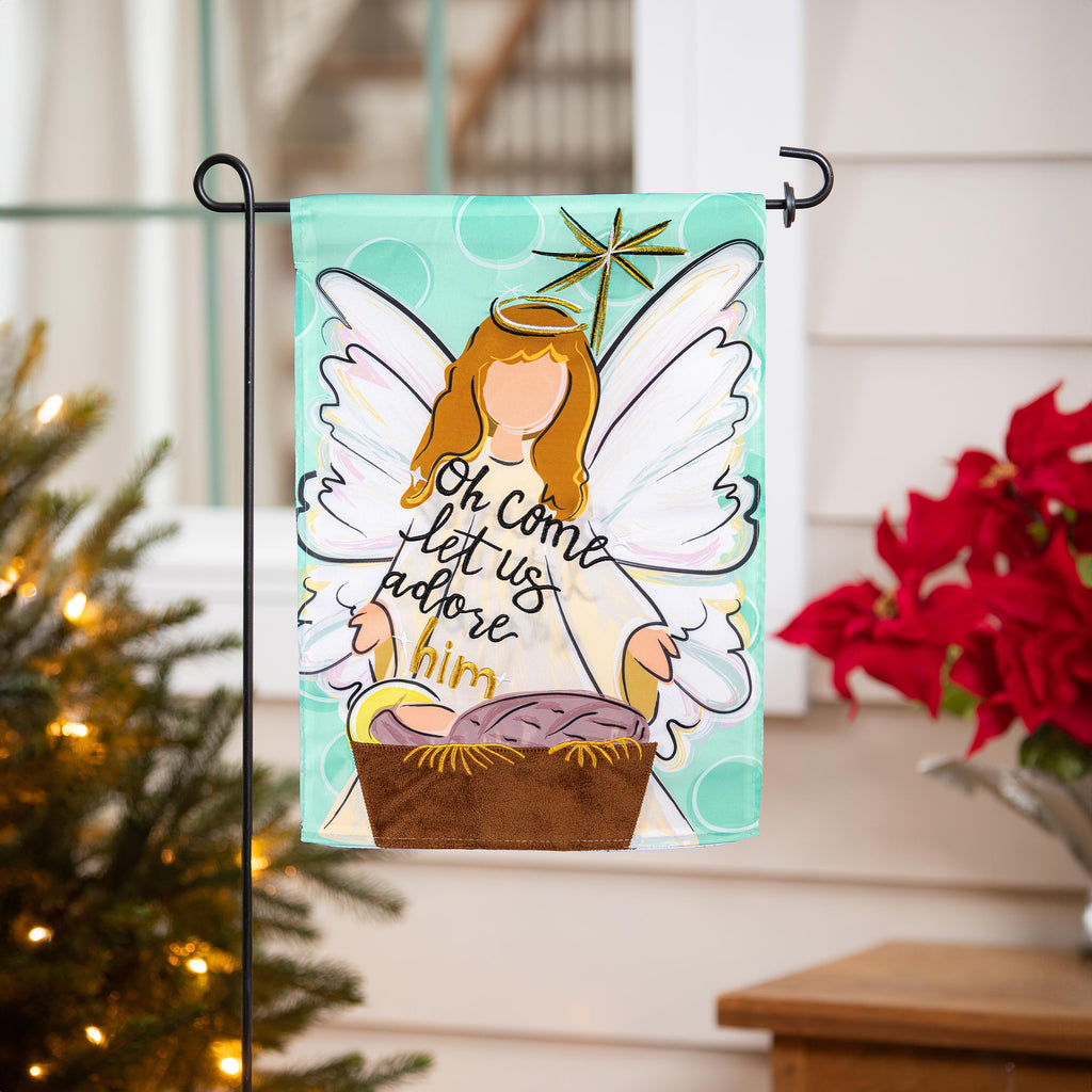 Oh Come Let Us Adore Him Applique Garden Flag
