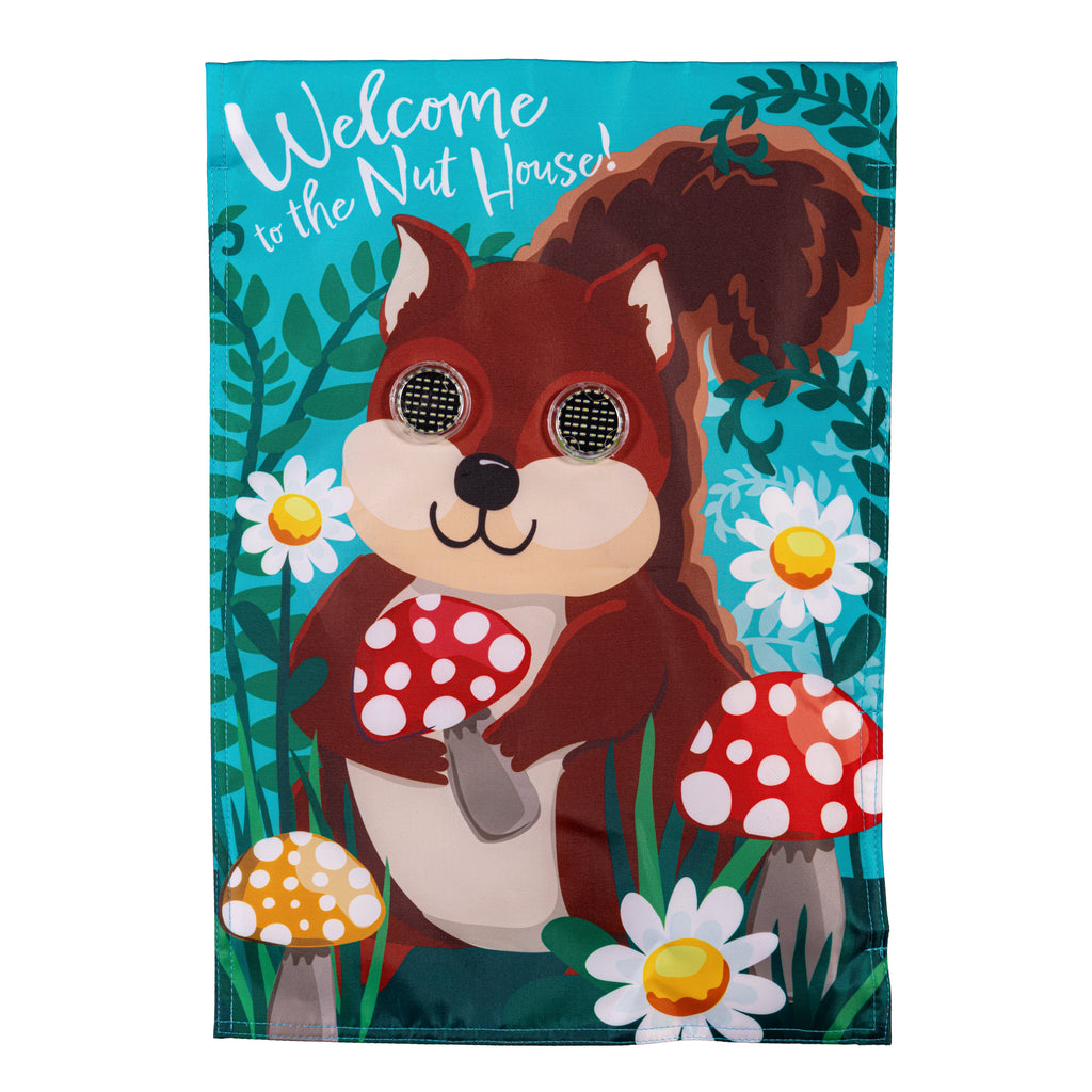 Animated Nutty Squirrel Applique Lighted Garden Flag
