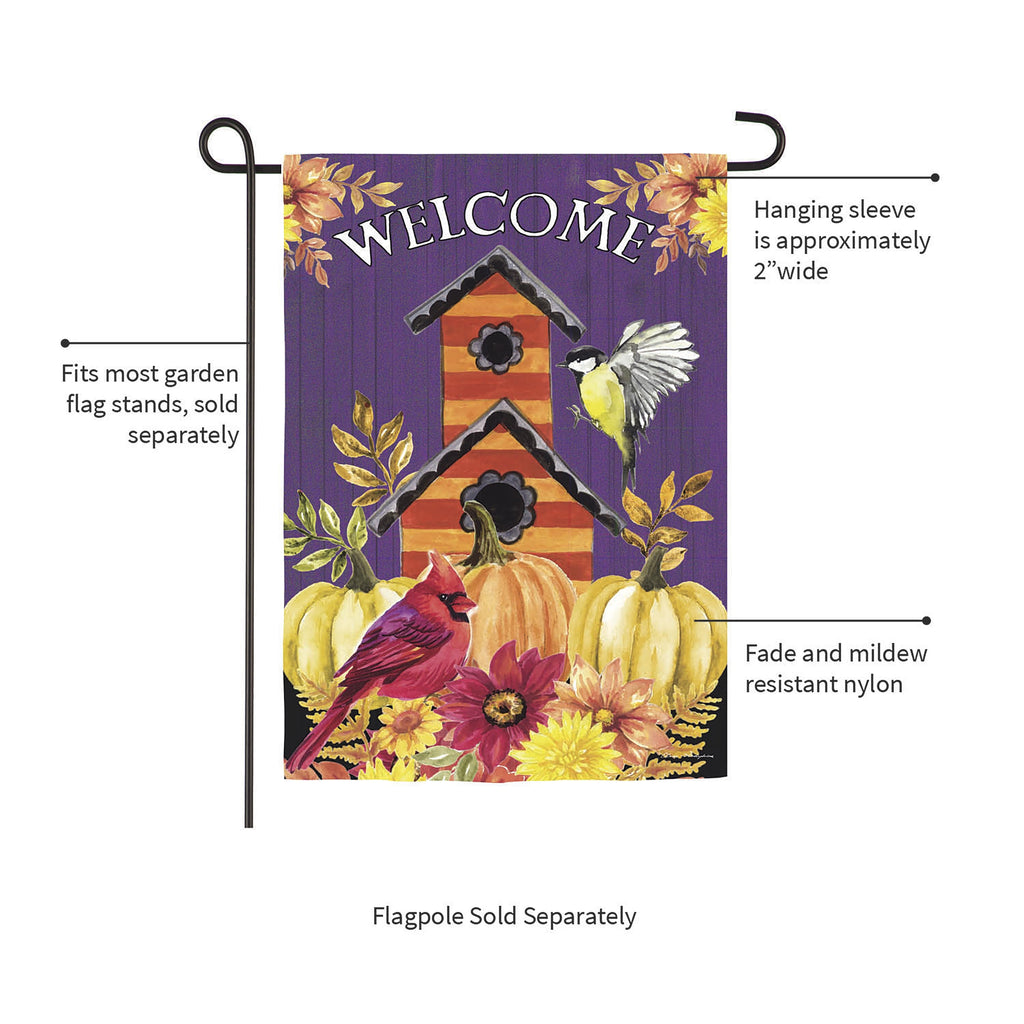 Welcome Fall Birdhouse Moire Garden Flag