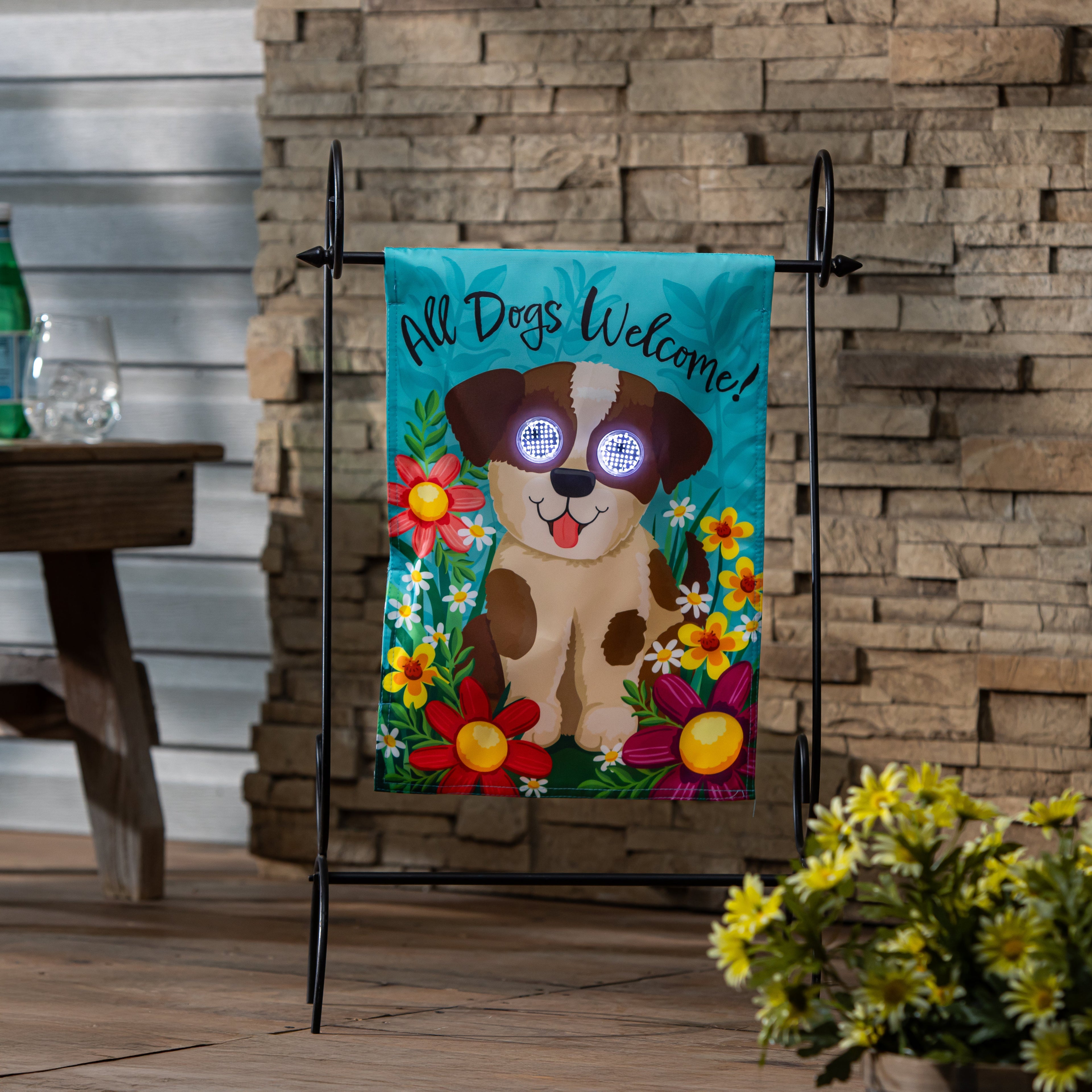Animated All Dogs Welcome Applique Lighted Garden Flag