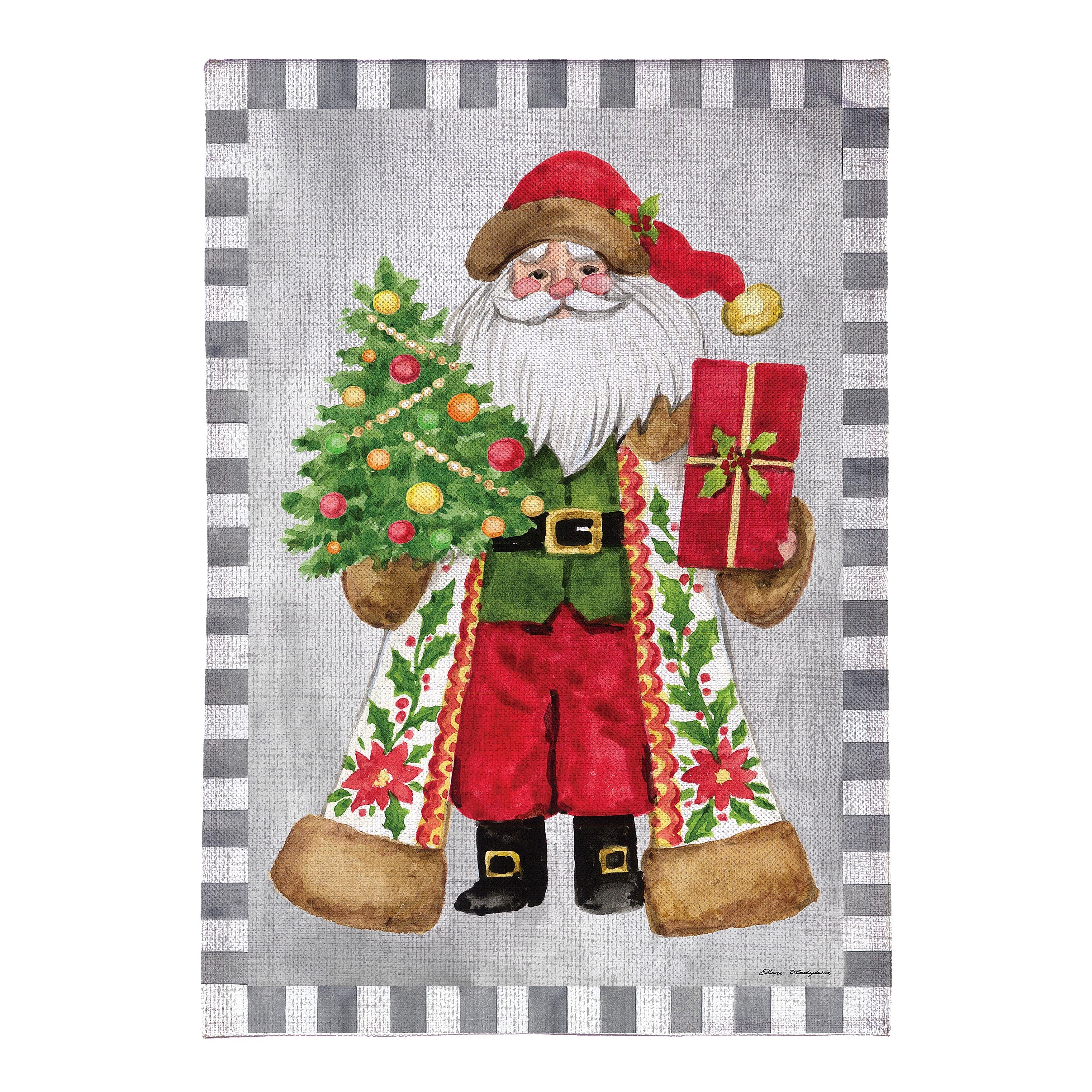 Festive Santa Burlap House Flag