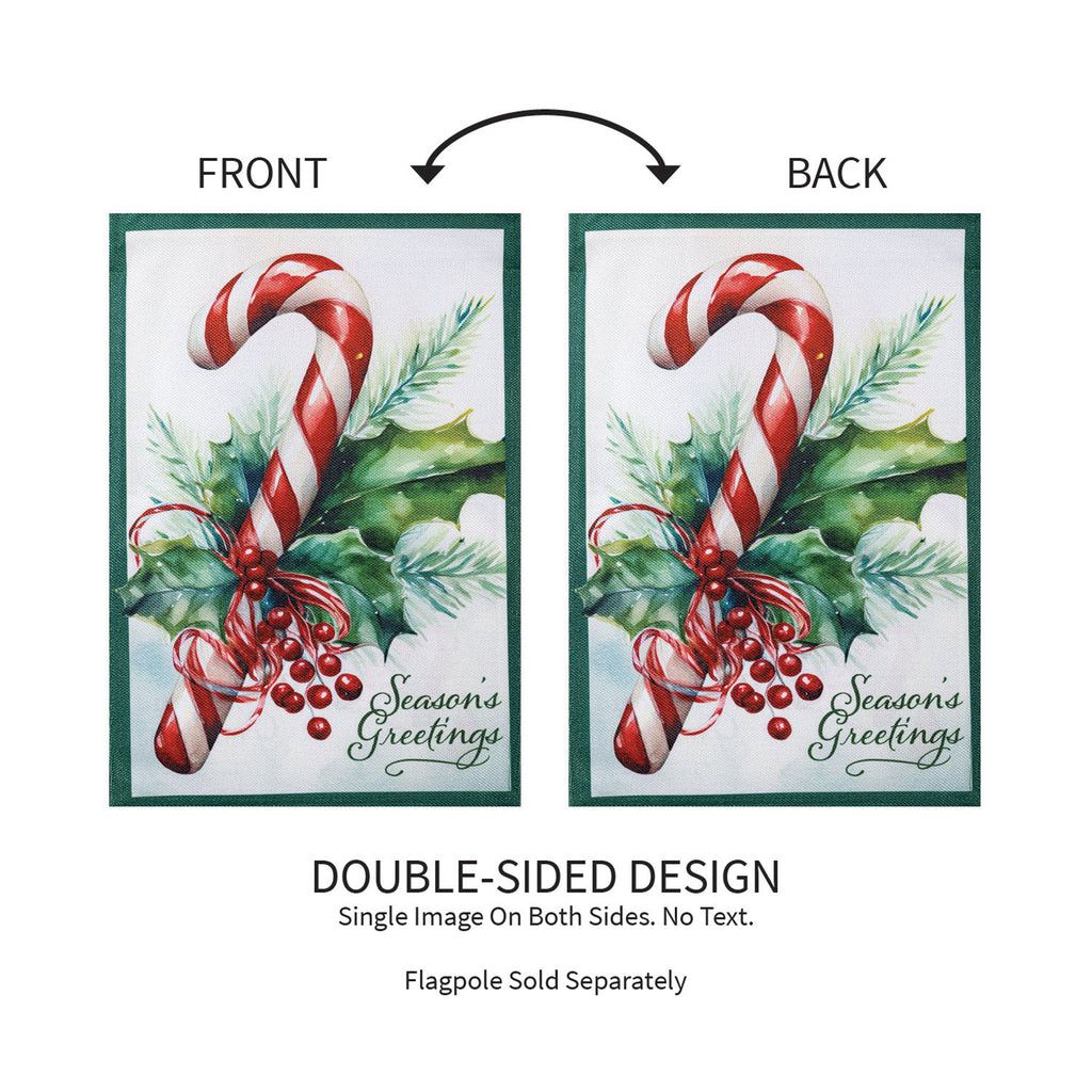 Season's Greetings Candy Cane Burlap Garden Flag