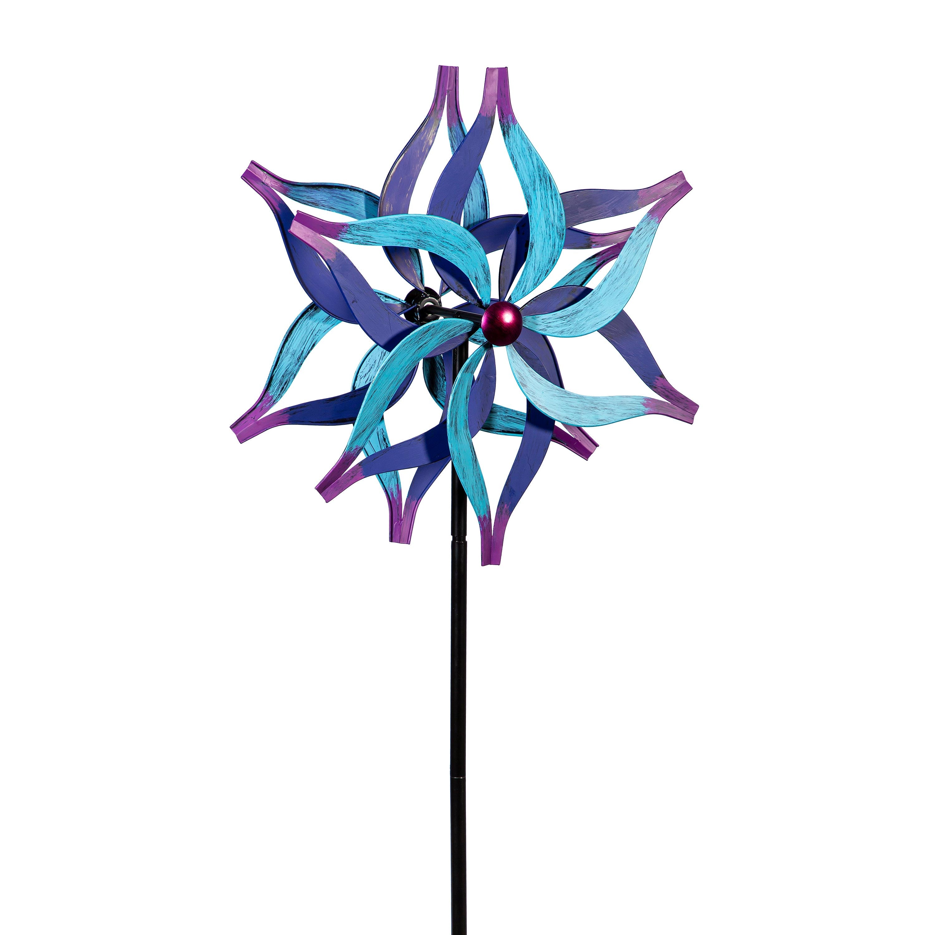 Metal Wind Spinner, Divided Blue Flower,75"H