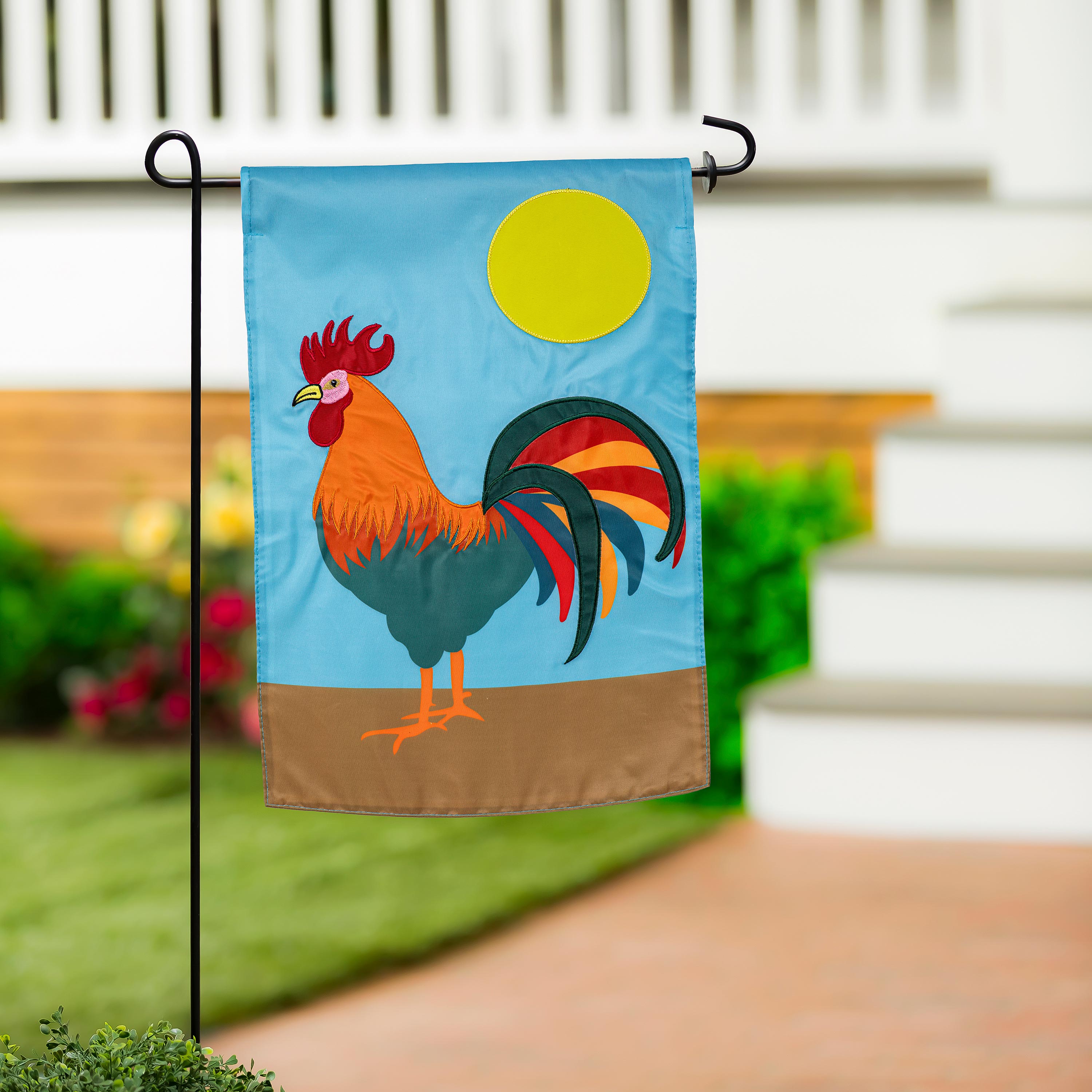 Colorful Rooster Basic Applique Garden Flag