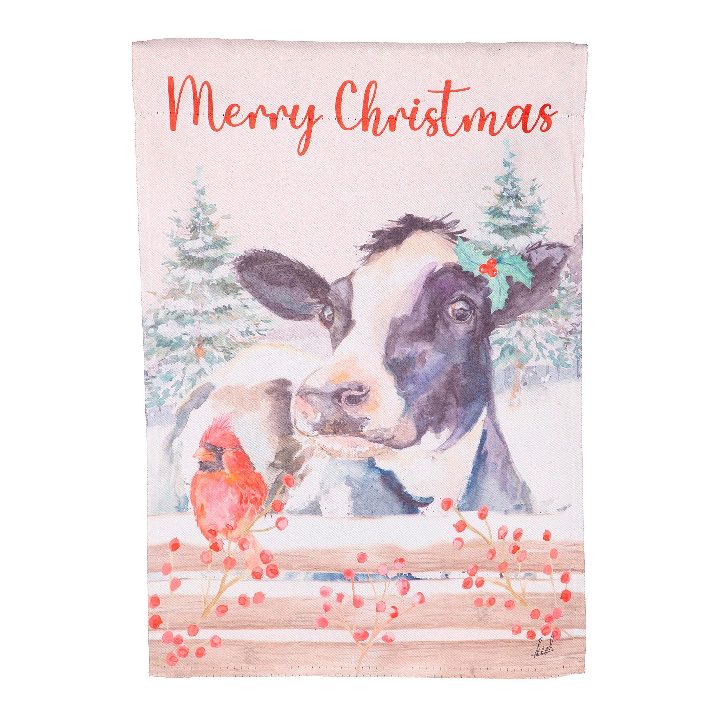 Cow and Cardinal Suede House Flag