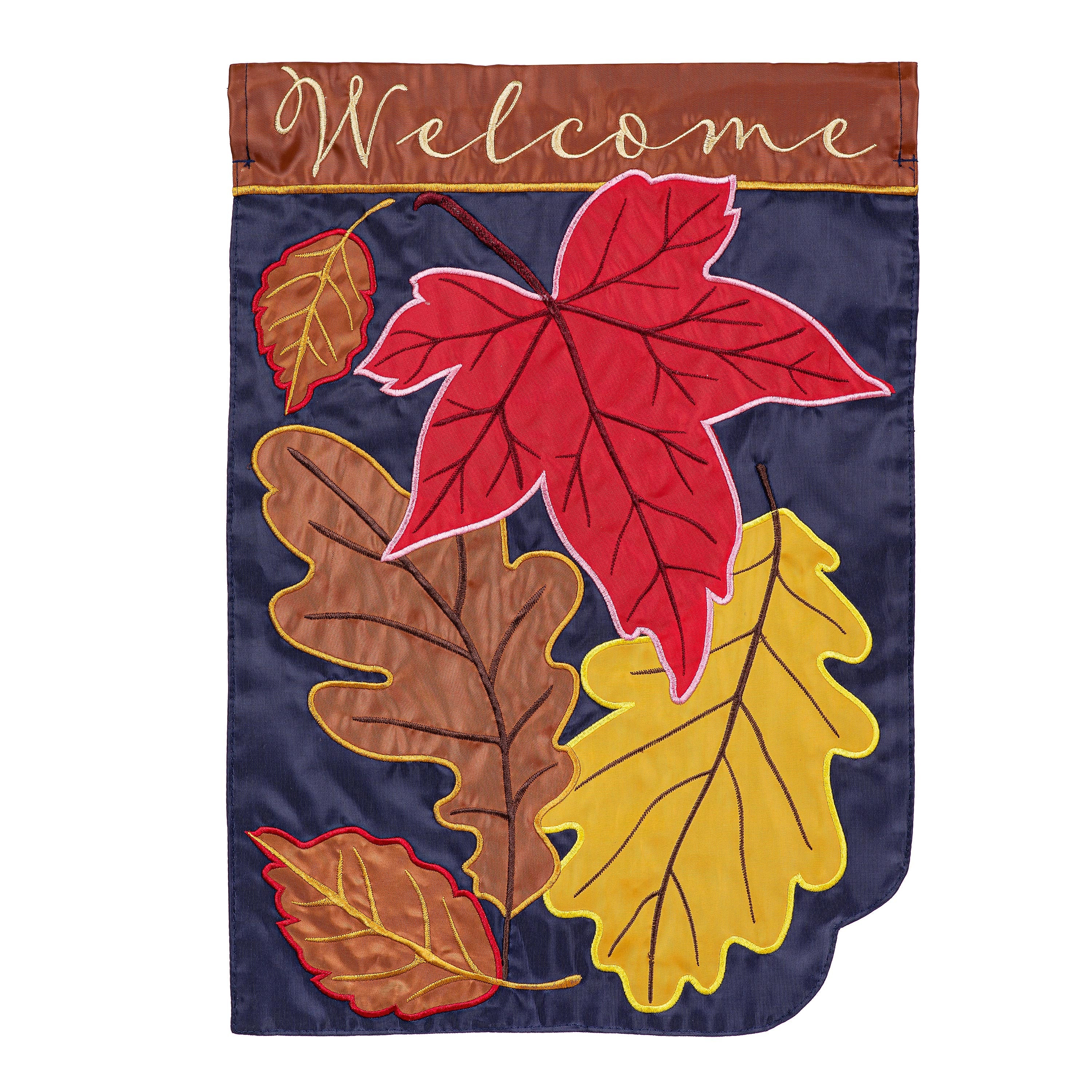 Fall Leaves On Navy Applique Garden Flag