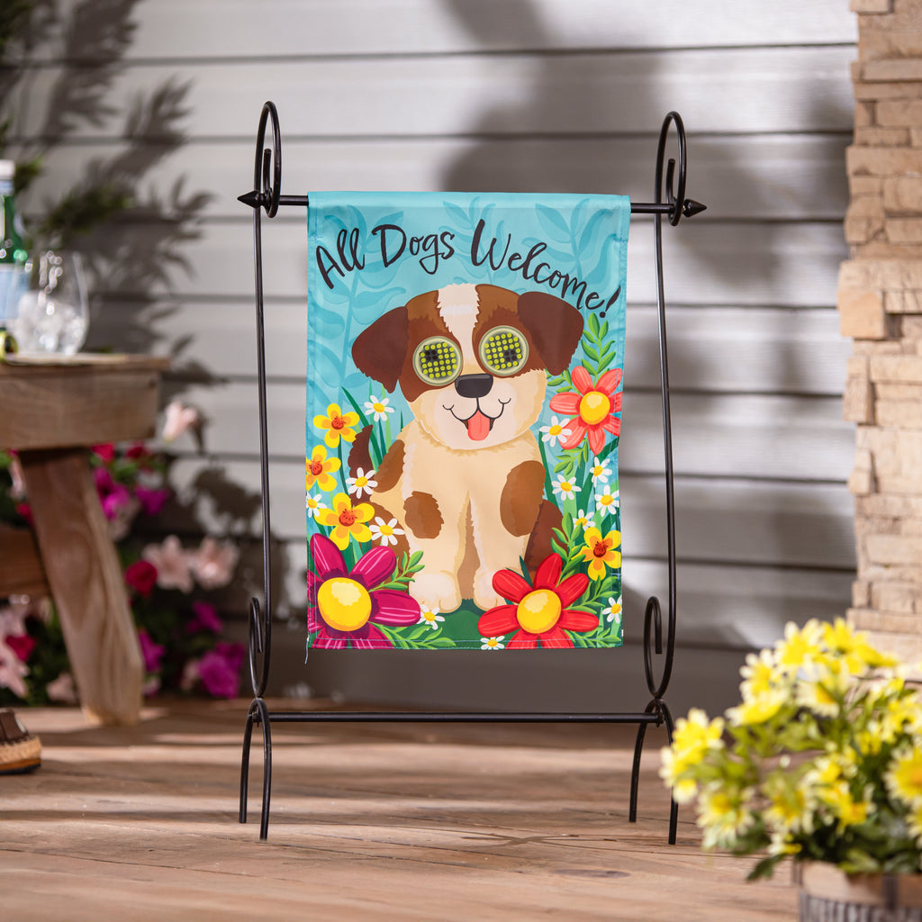 Animated All Dogs Welcome Applique Lighted Garden Flag
