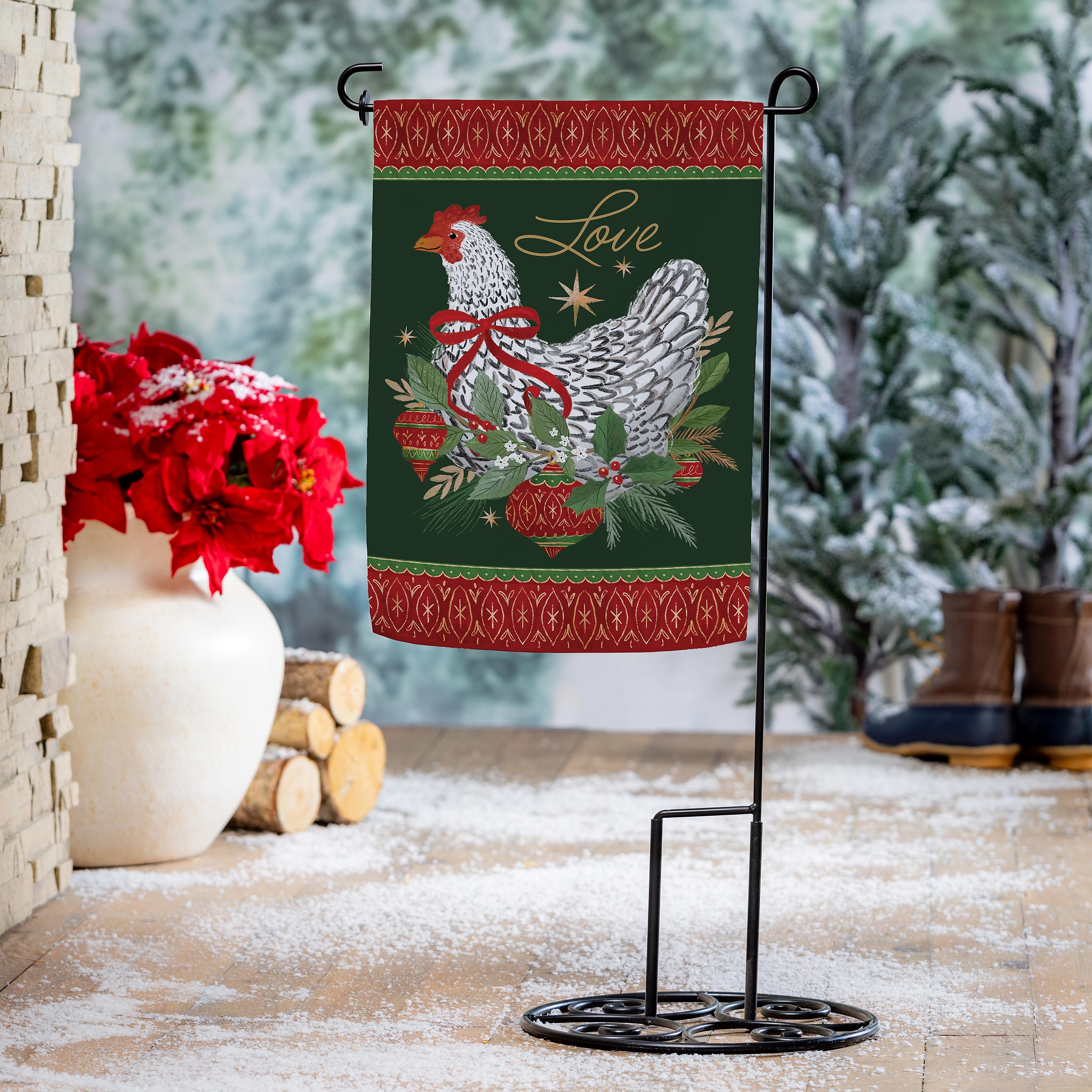Floral Christmas Chicken Suede Garden Flag