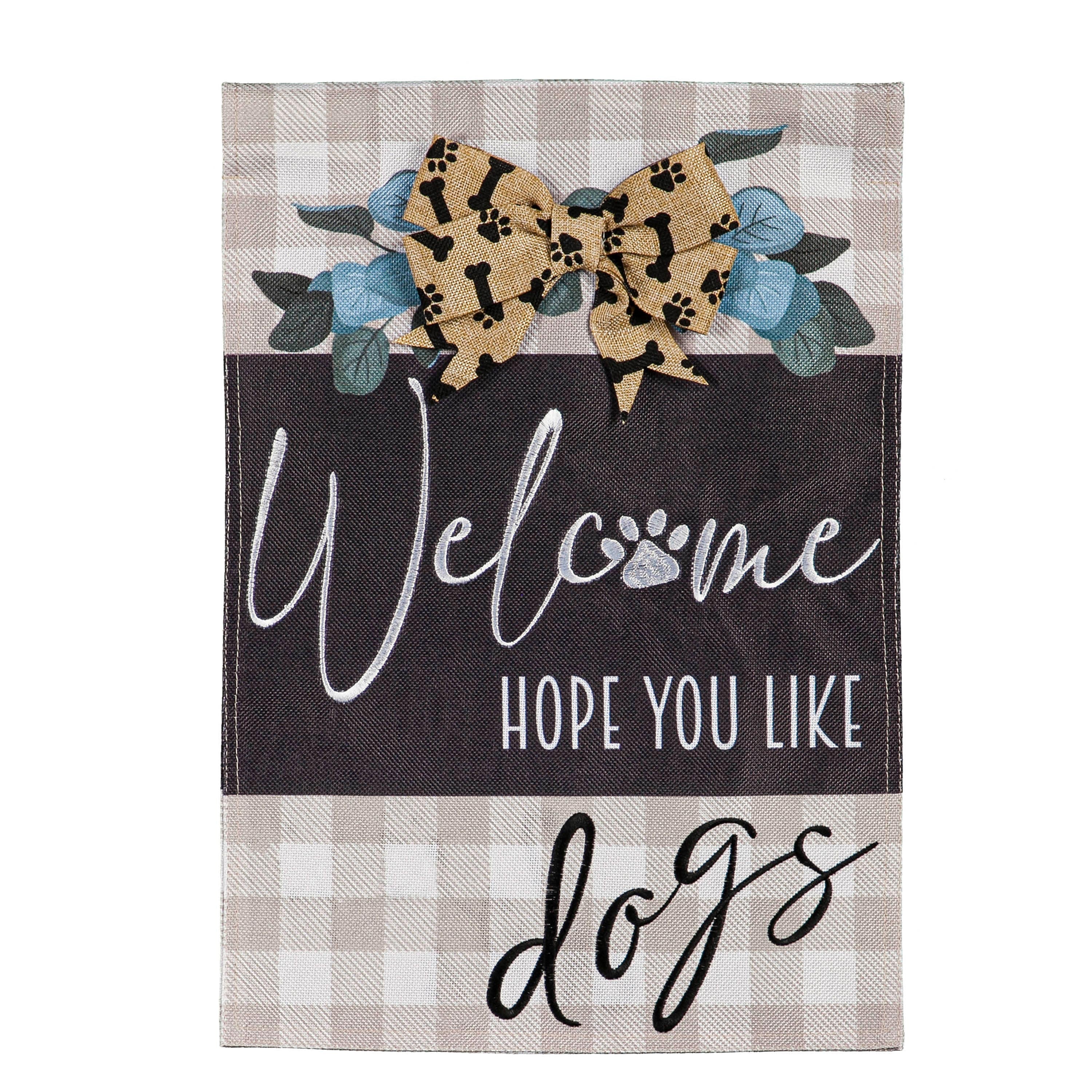 Dogs and Checks Burlap House Flag