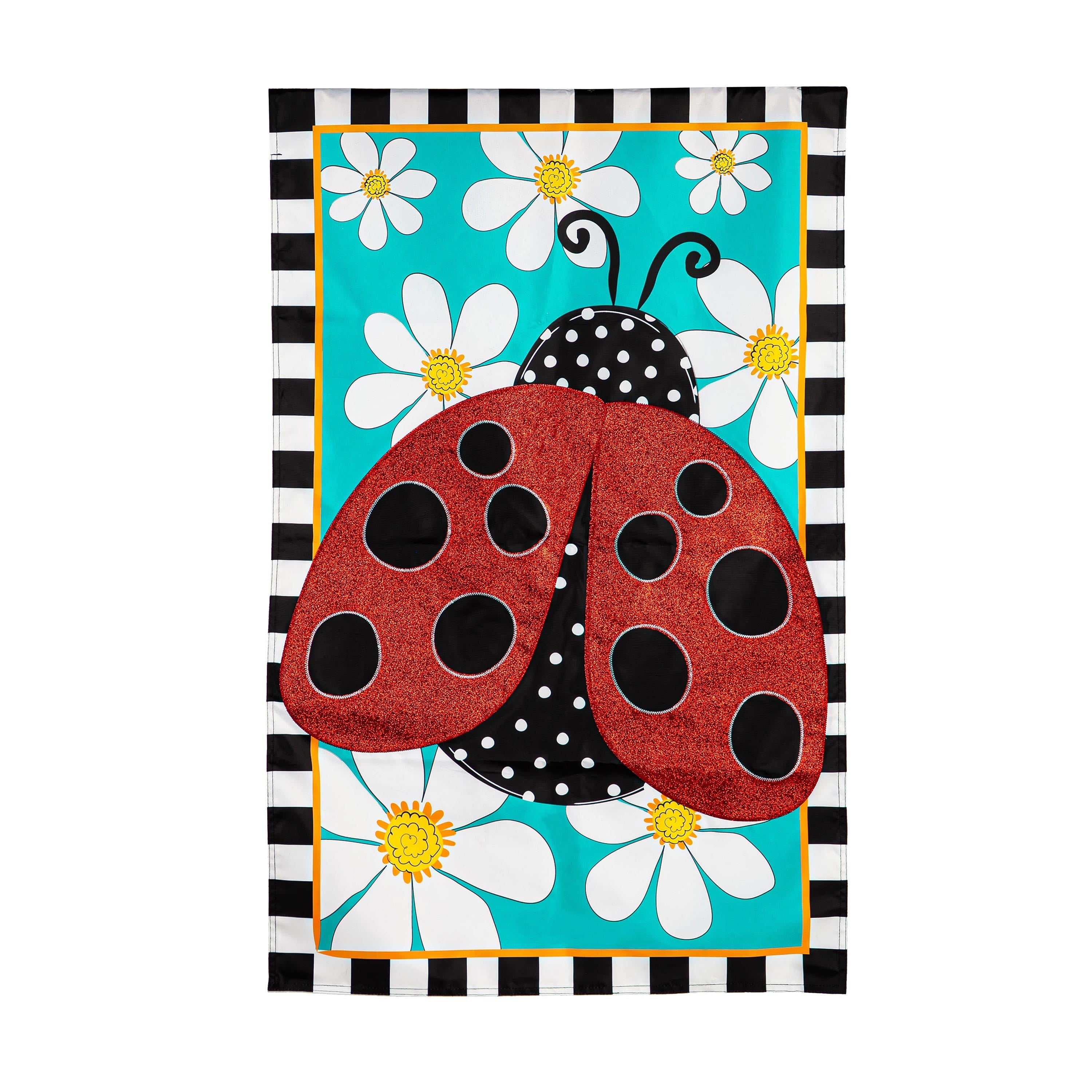 Ladybug with Daisies House Applique Flag