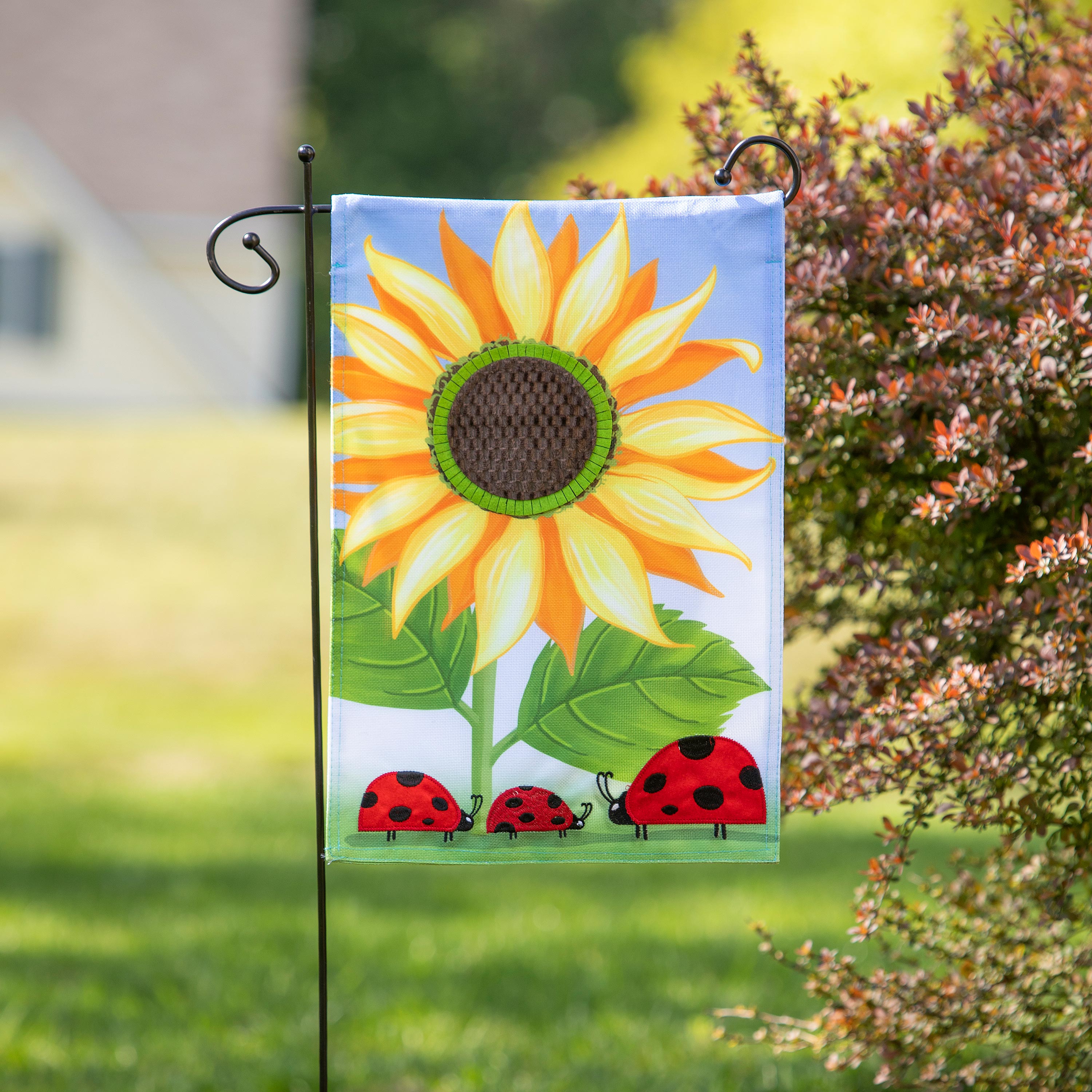 Sunflower & Ladybug Burlap Garden Flag
