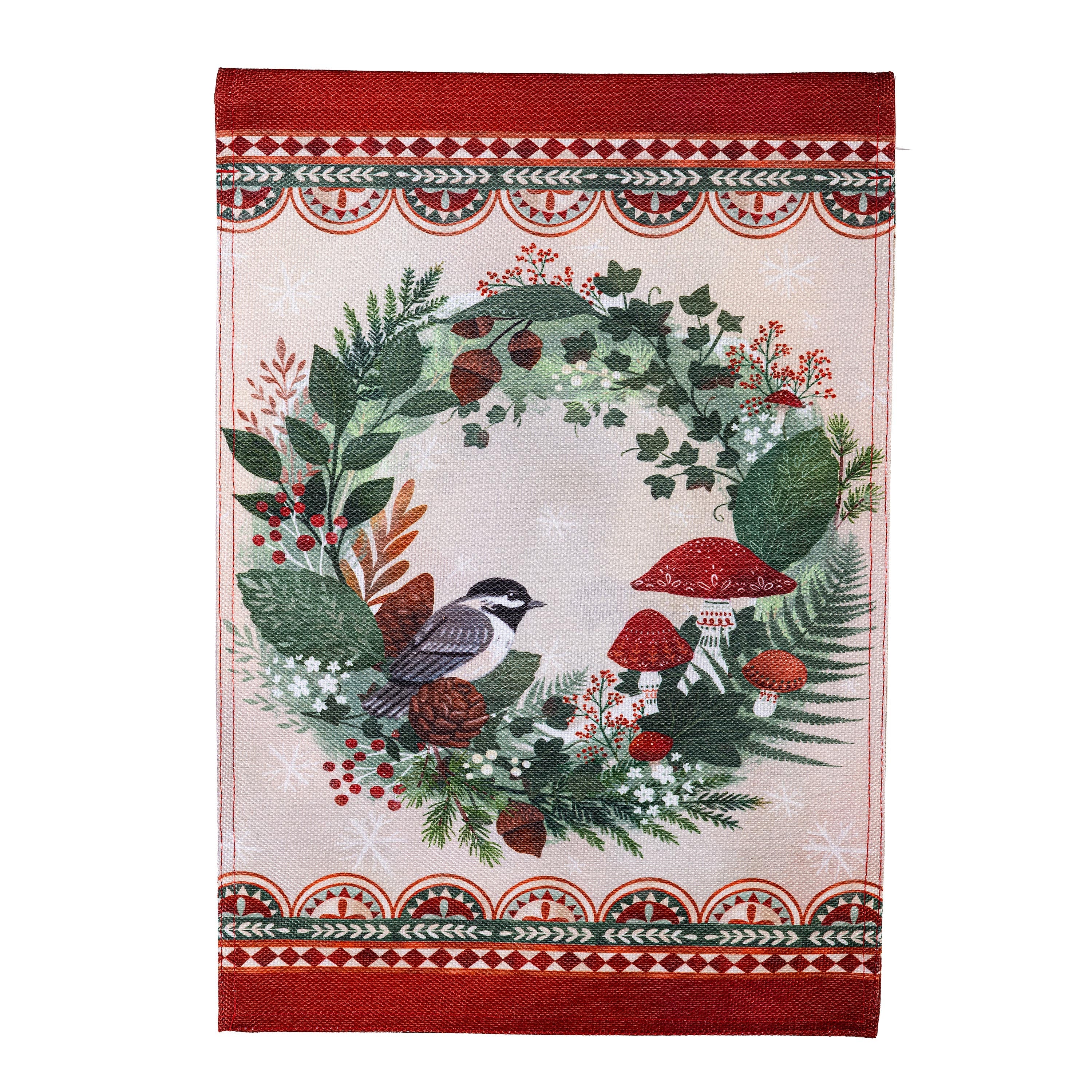 Woodland Wreath Burlap Garden Flag