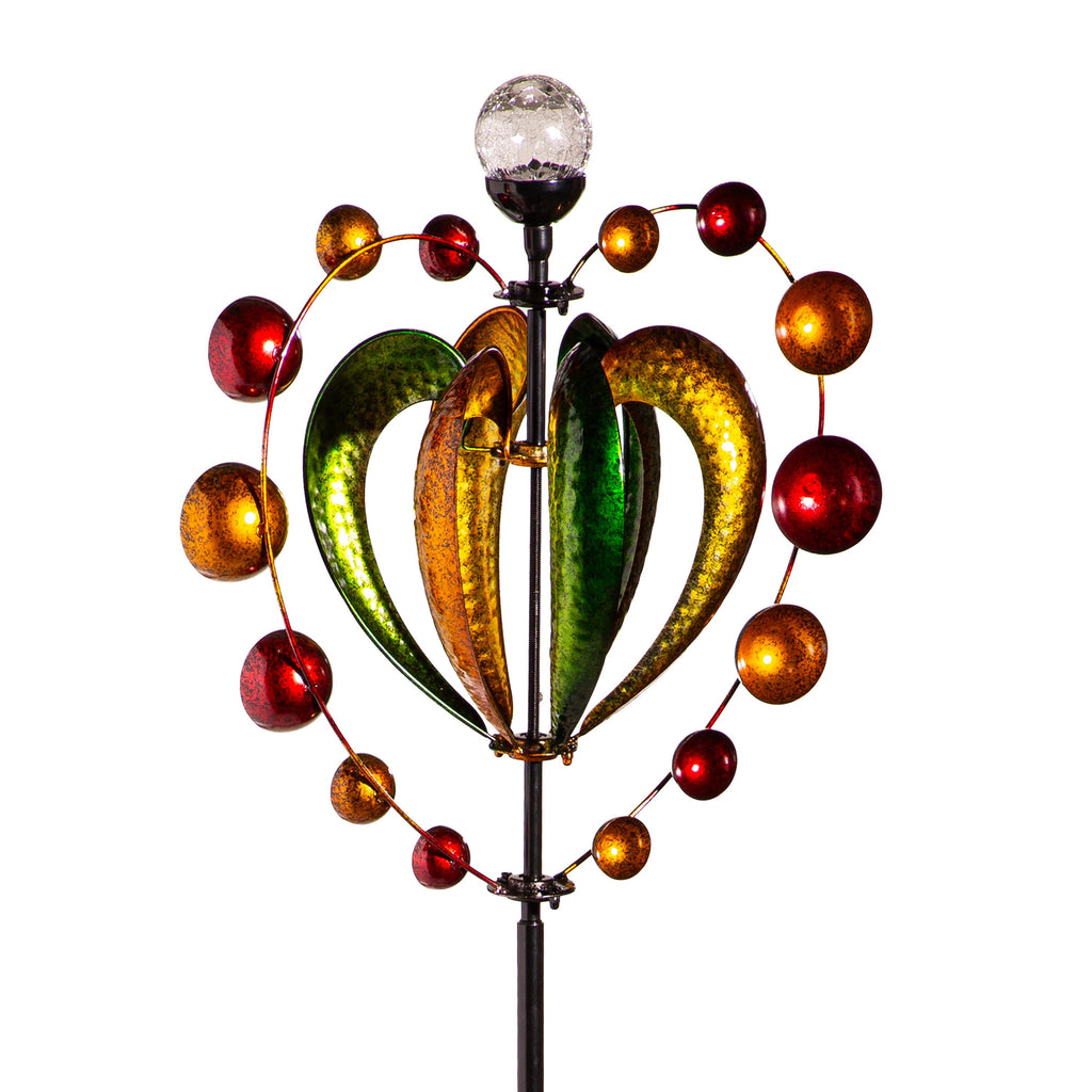 Solar Metal Wind Spinner, Green & Gold Heart, 81"H