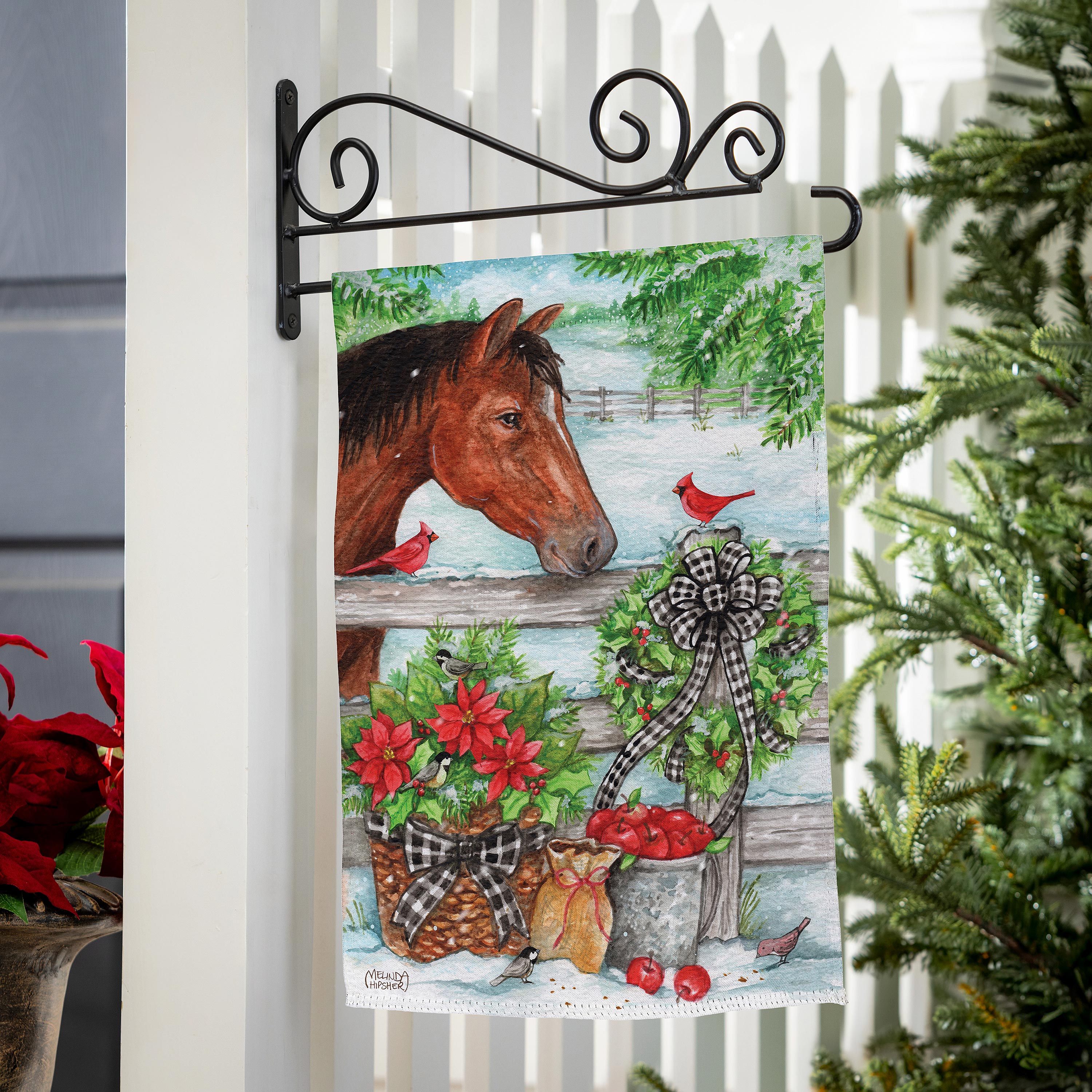 Horse & Cardinal Suede Garden Flag