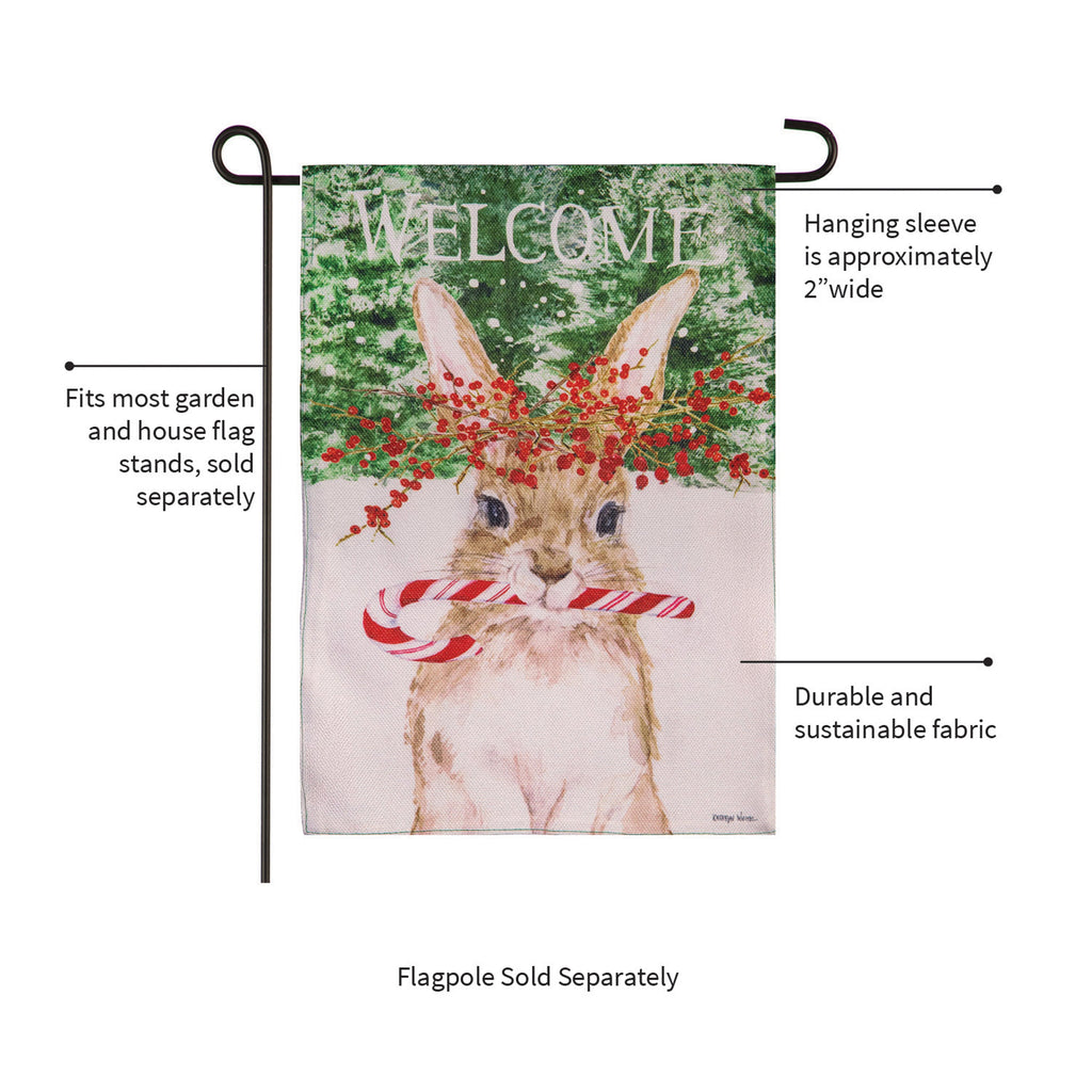 Candy Cane Rabbit Burlap Garden Flag