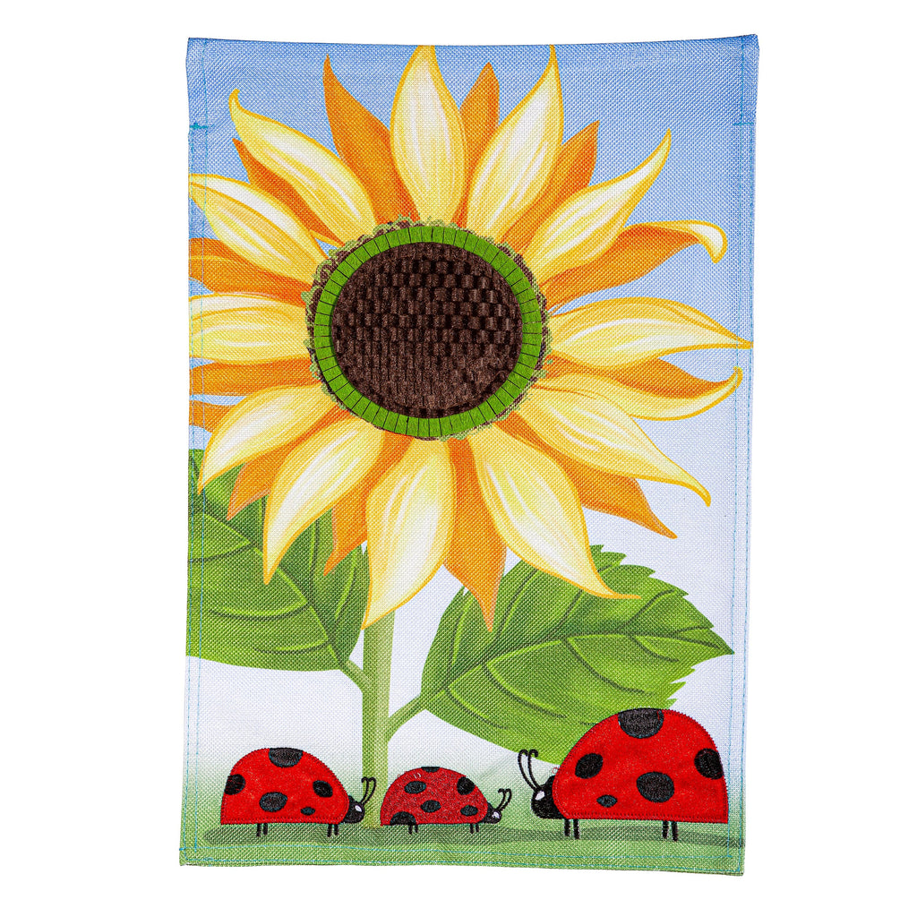 Sunflower & Ladybug Burlap Garden Flag