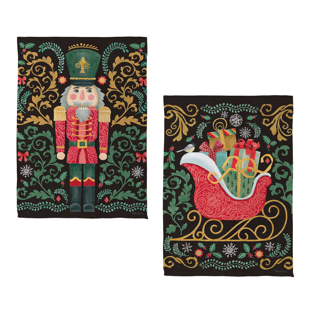 Nutcracker & Sleigh Suede House Flag