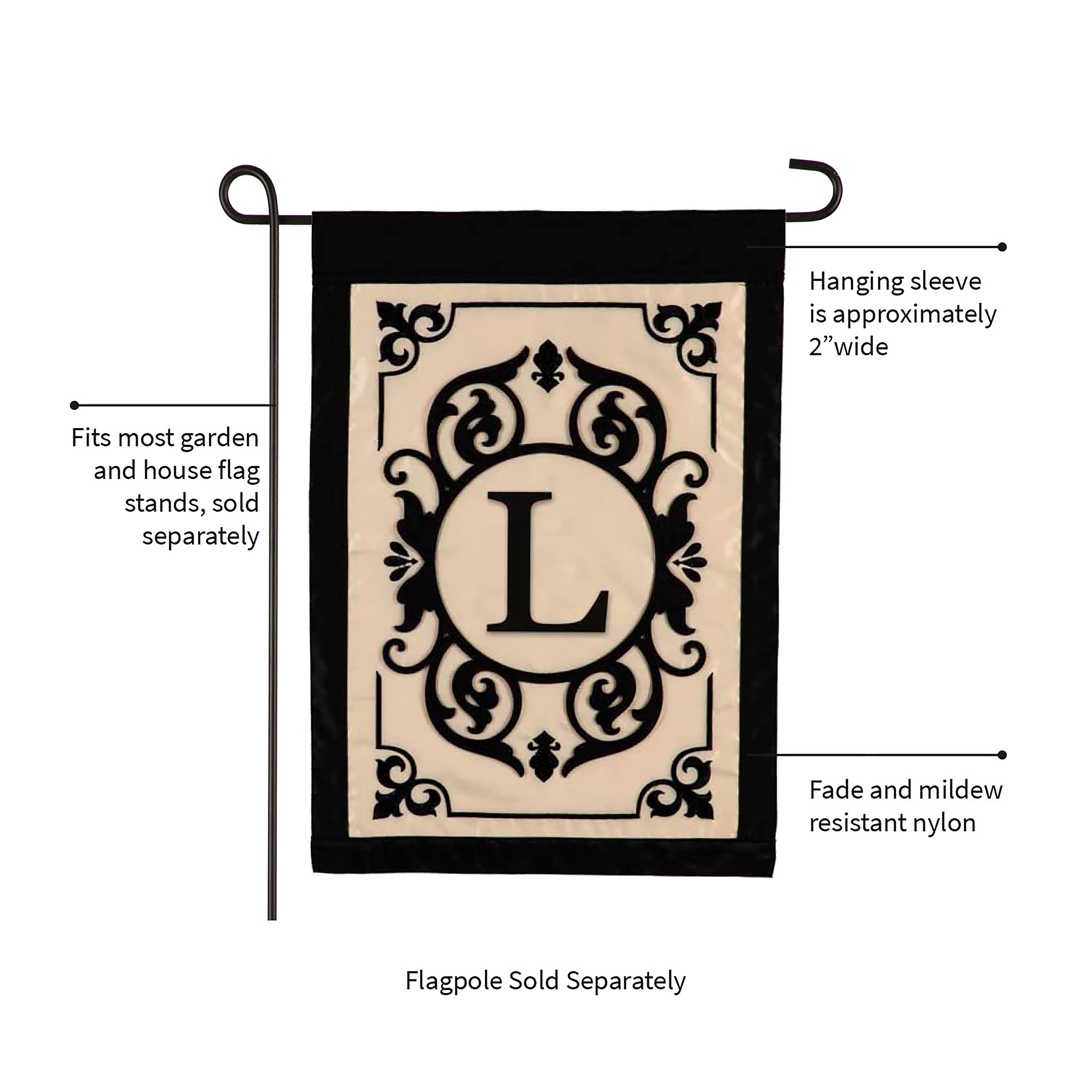 Cambridge Monogram Garden Applique Flag, Letter L