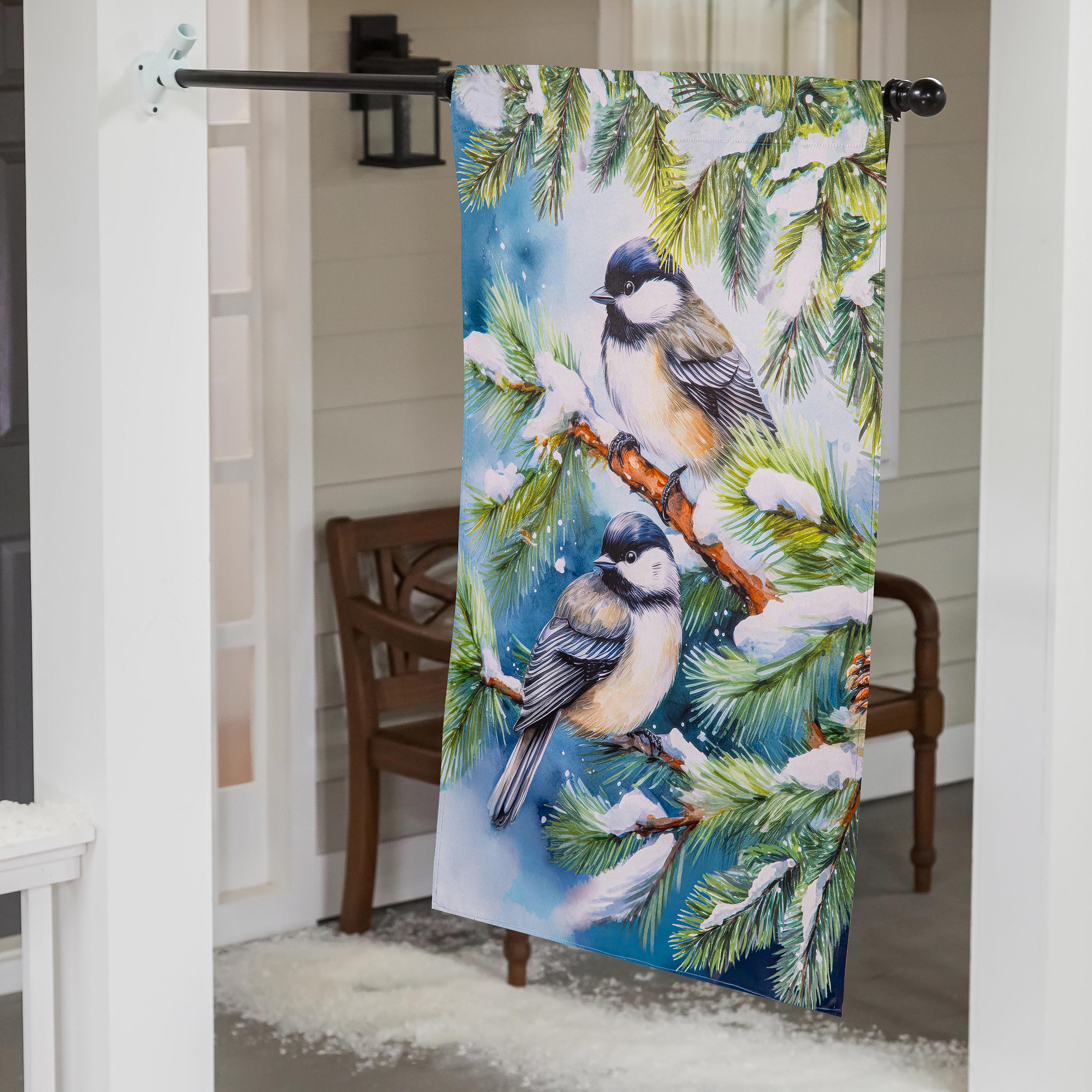 Winter Chickadee Friends Suede House Flag