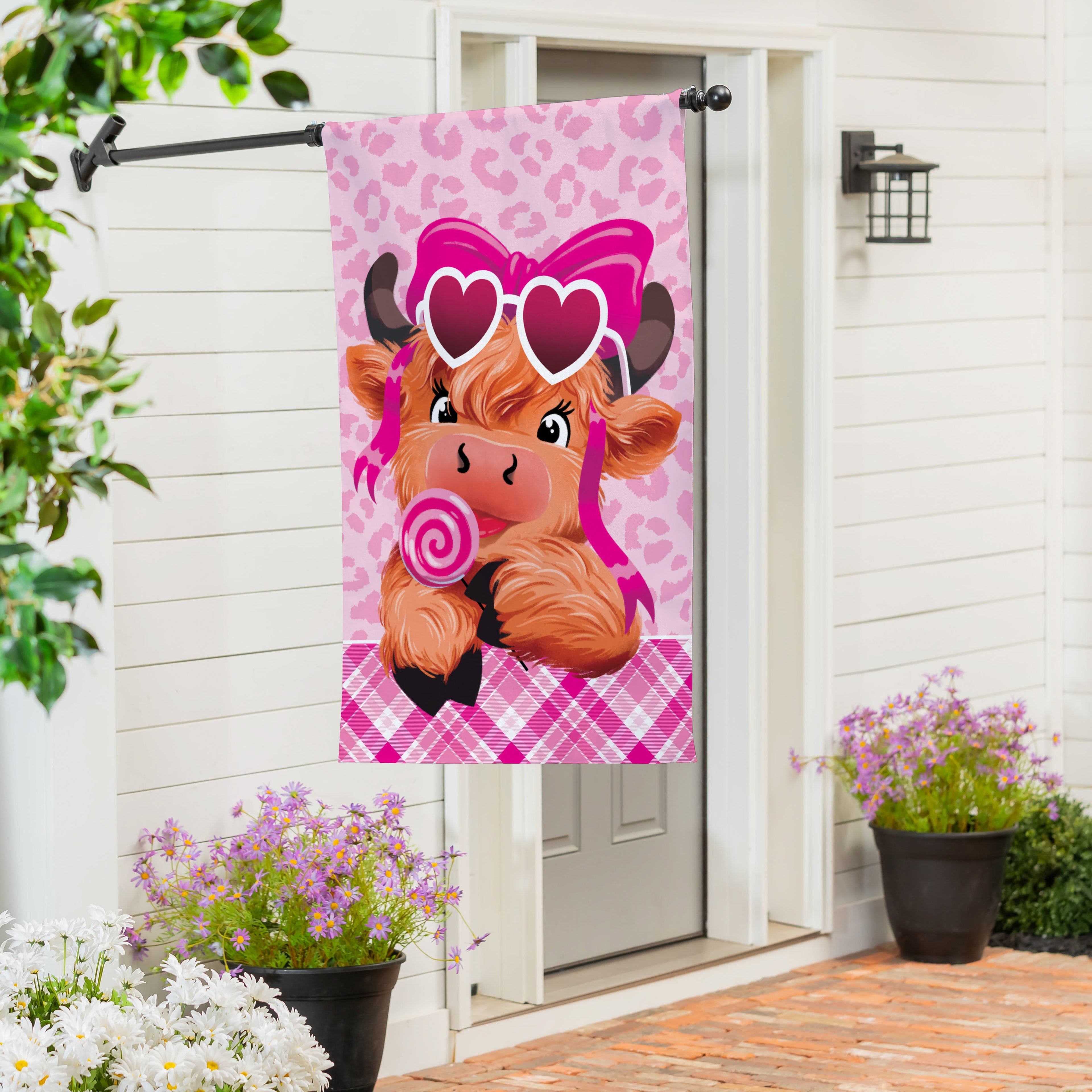 Lovely Laverne The Highland Cow Burlap House Flag
