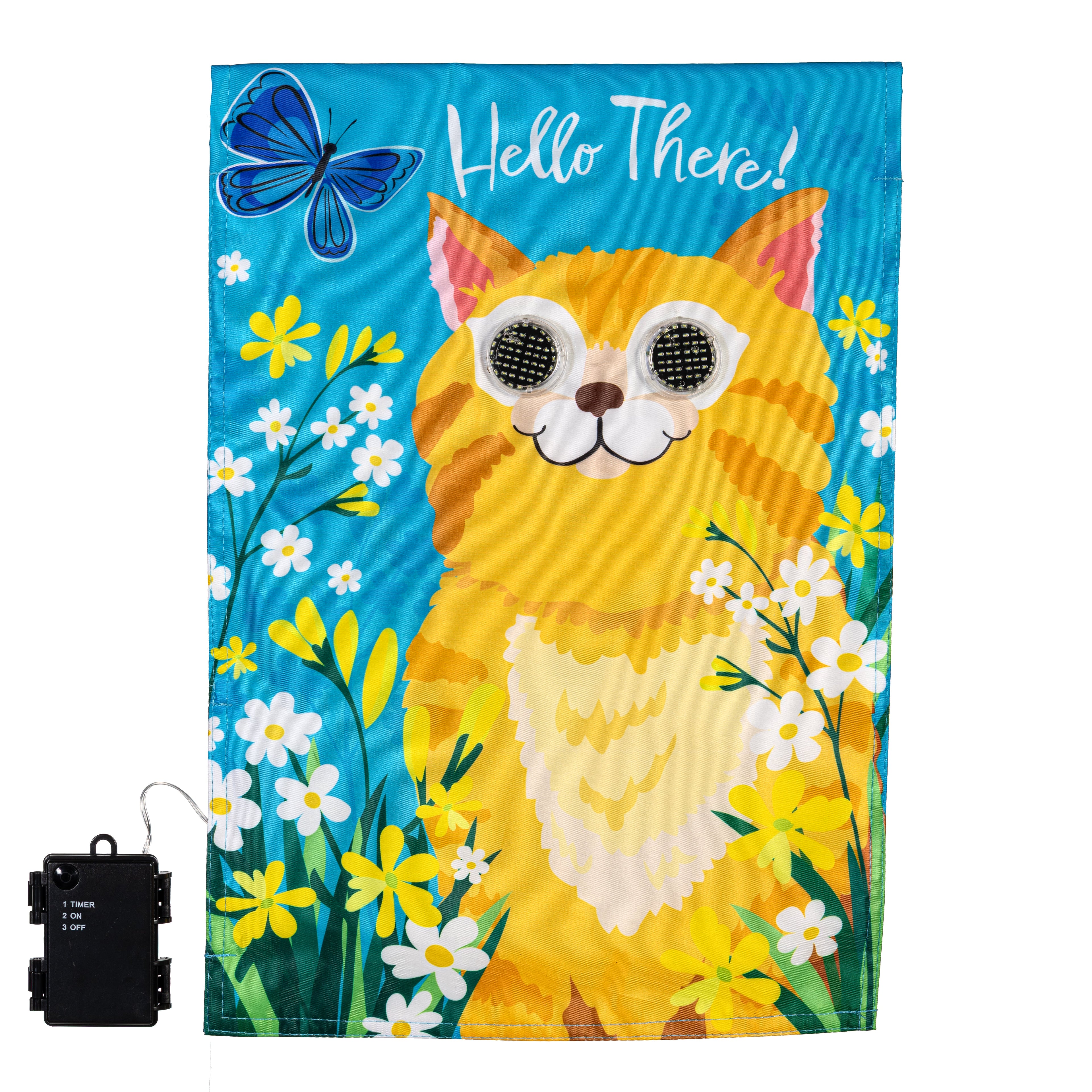 Animated Hello There Cat Applique Lighted Garden Flag