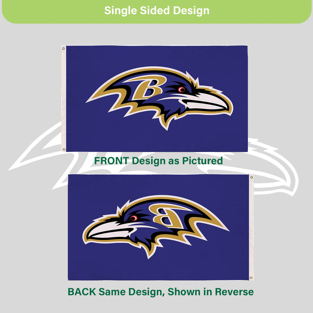 Baltimore Ravens Single Sided Flag w/ 2 Grommets, 3'x5'