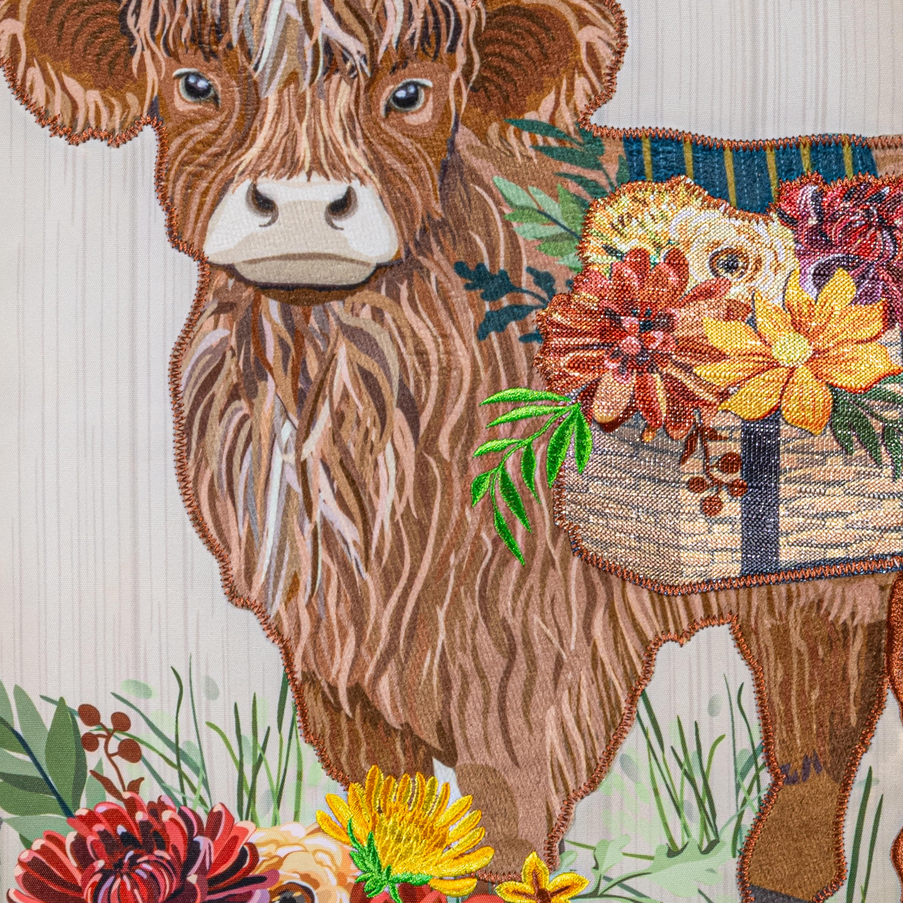 Highland Cow Fall Floral Applique Garden Flag