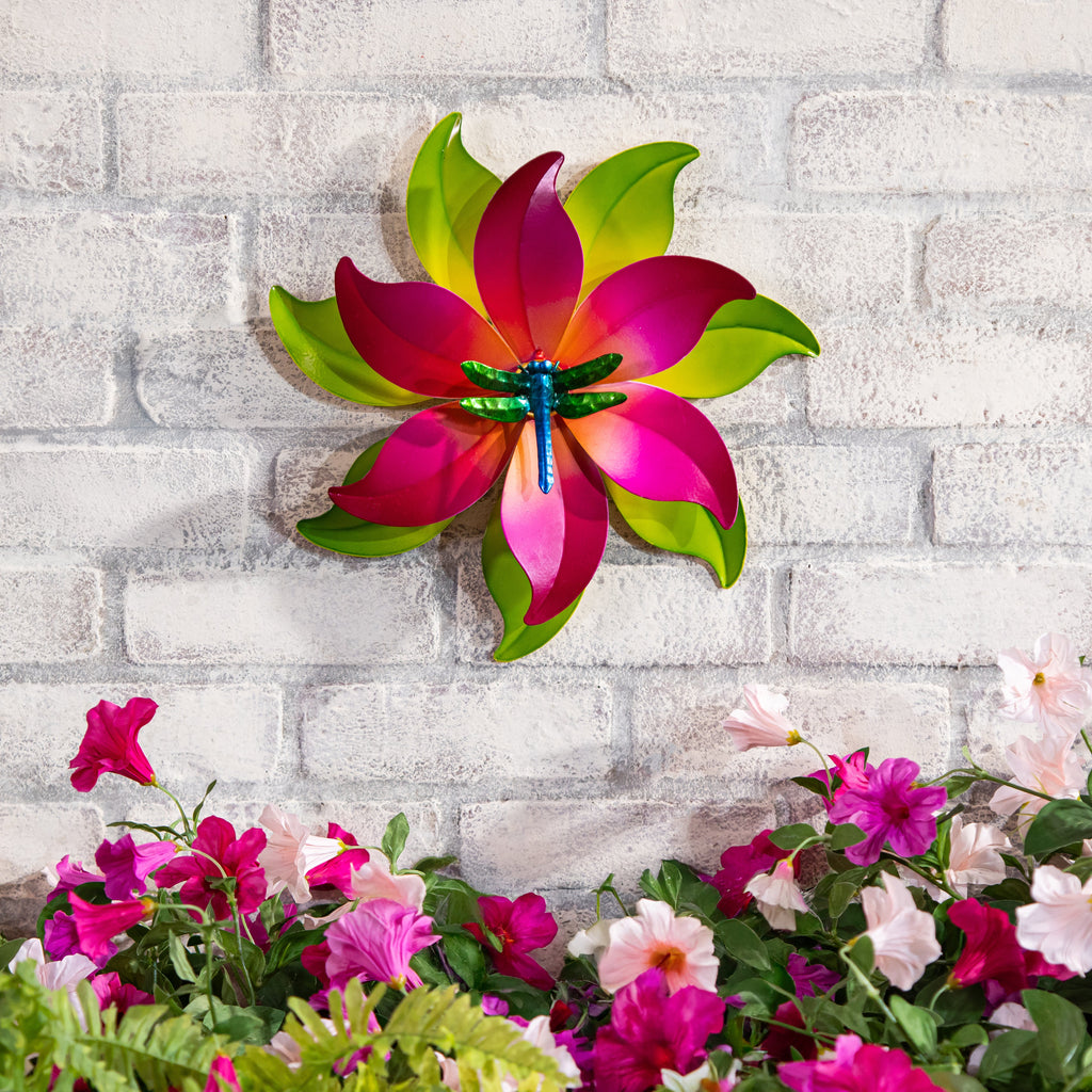 Metal Radiant Petals DragonFly Wall Spinner 13"D