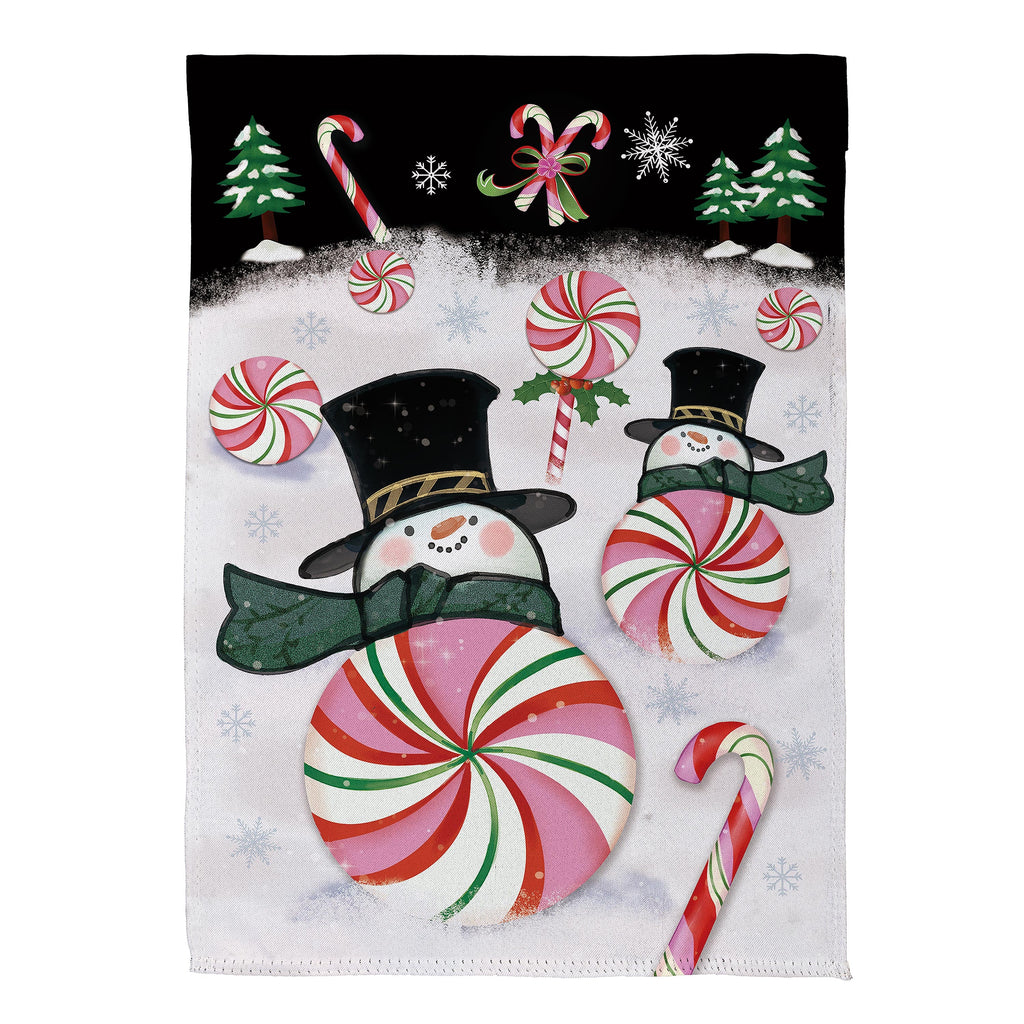 Peppermint Snowmen Suede Garden Flag