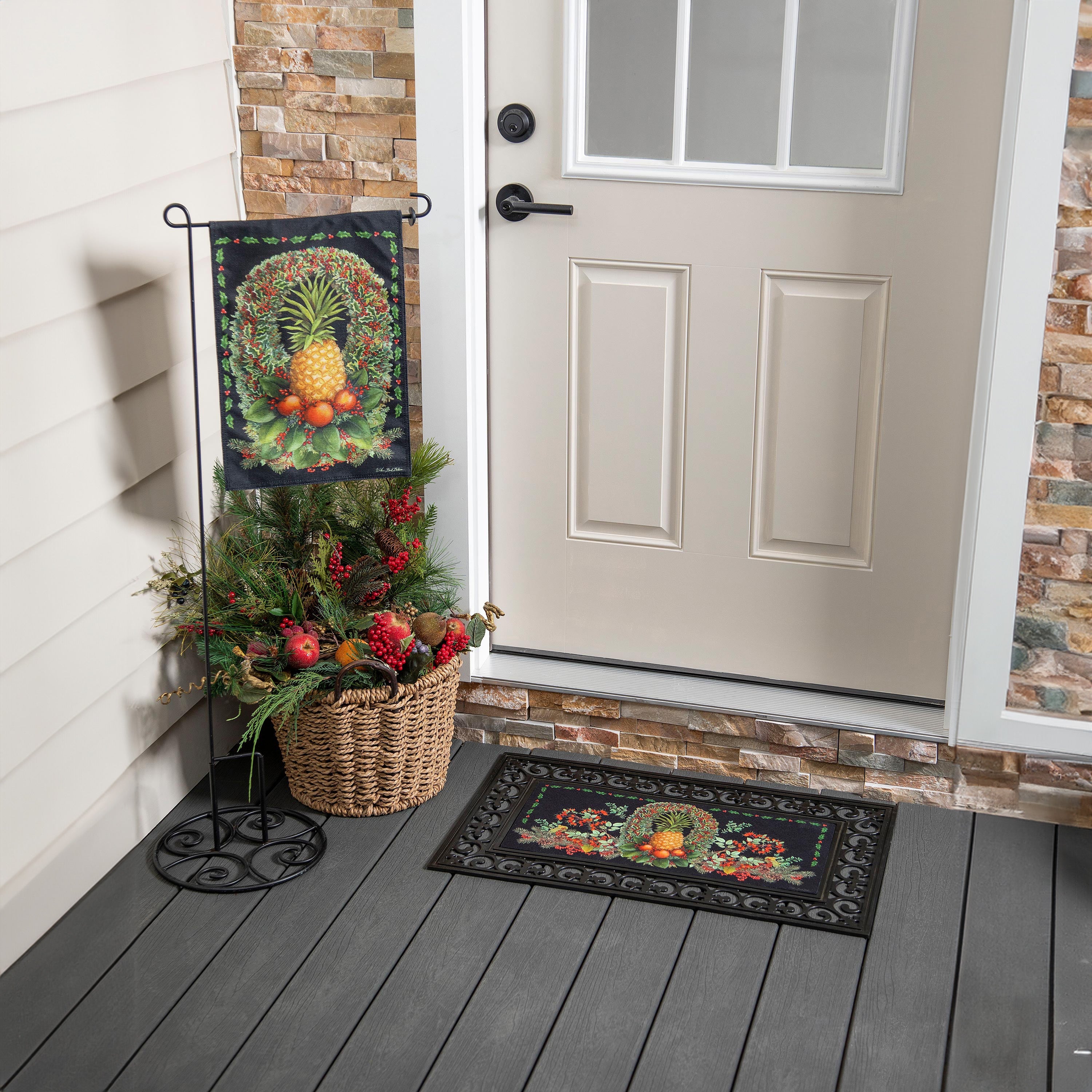 Christmas Pineapple Wreath Burlap Garden Flag