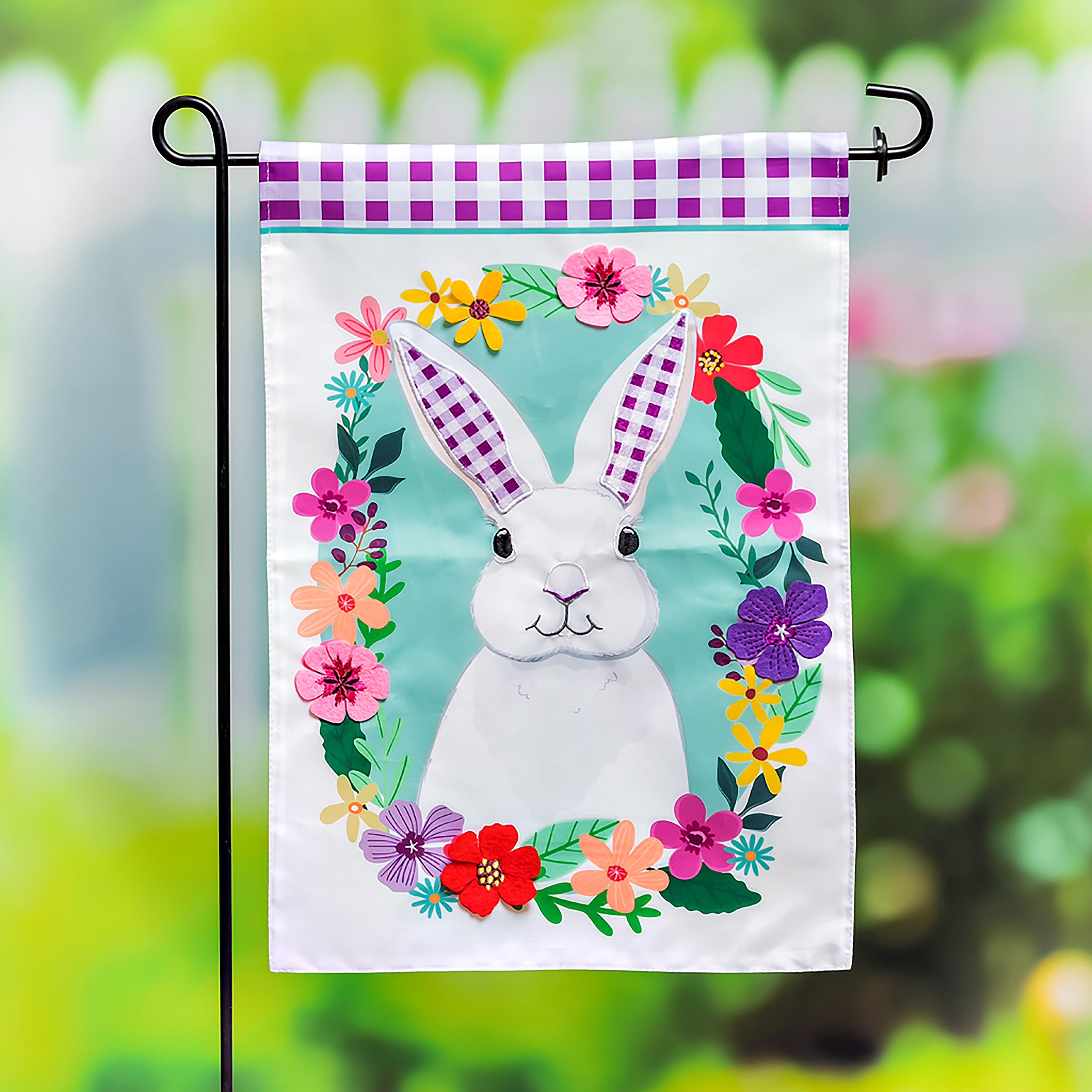 Gingham Bunny Garden Applique Flag