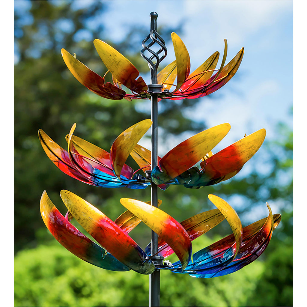 84"H 3 Tier Wind Spinner, Primary Color Ombre Waves in Motion