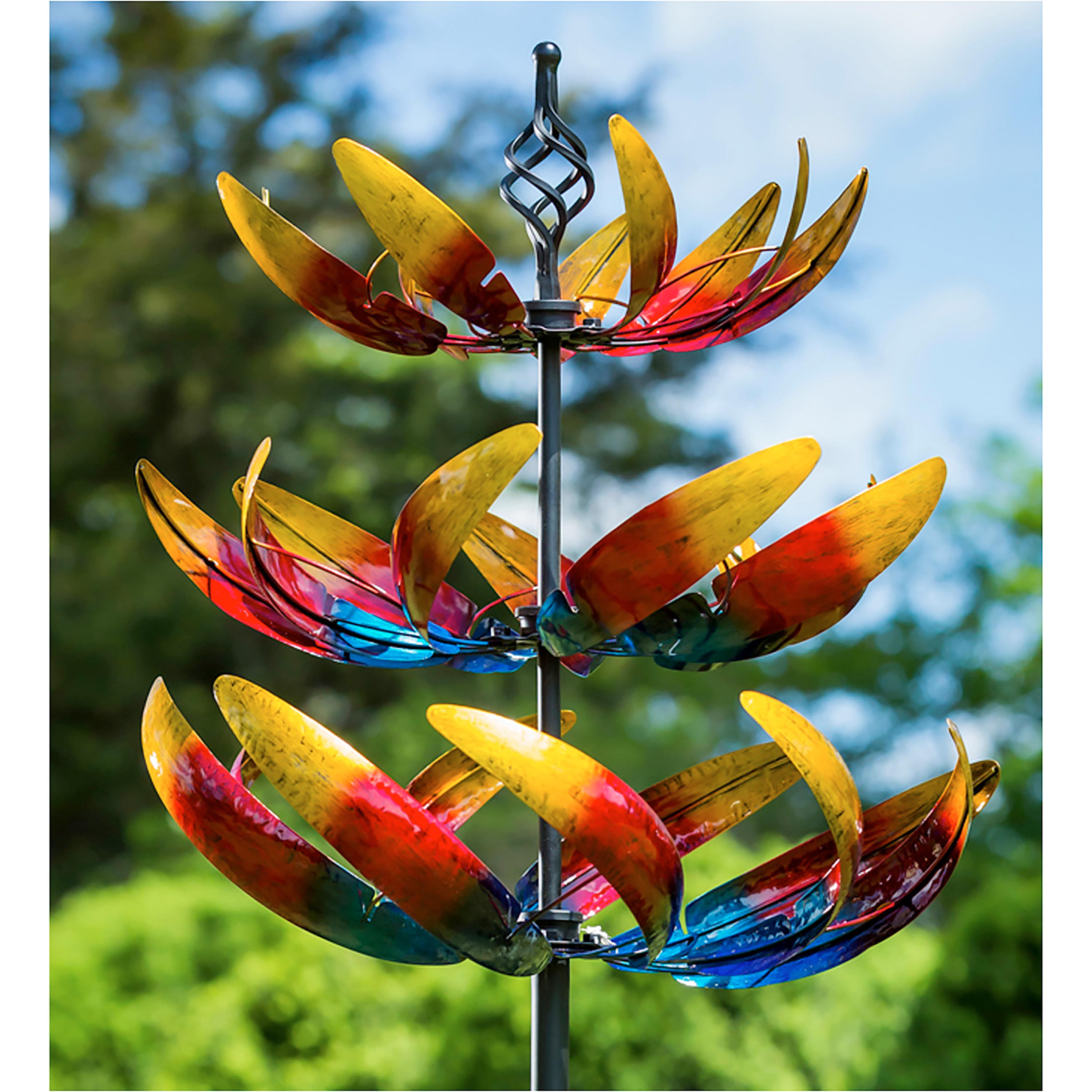 84"H 3 Tier Wind Spinner, Primary Color Ombre Waves in Motion