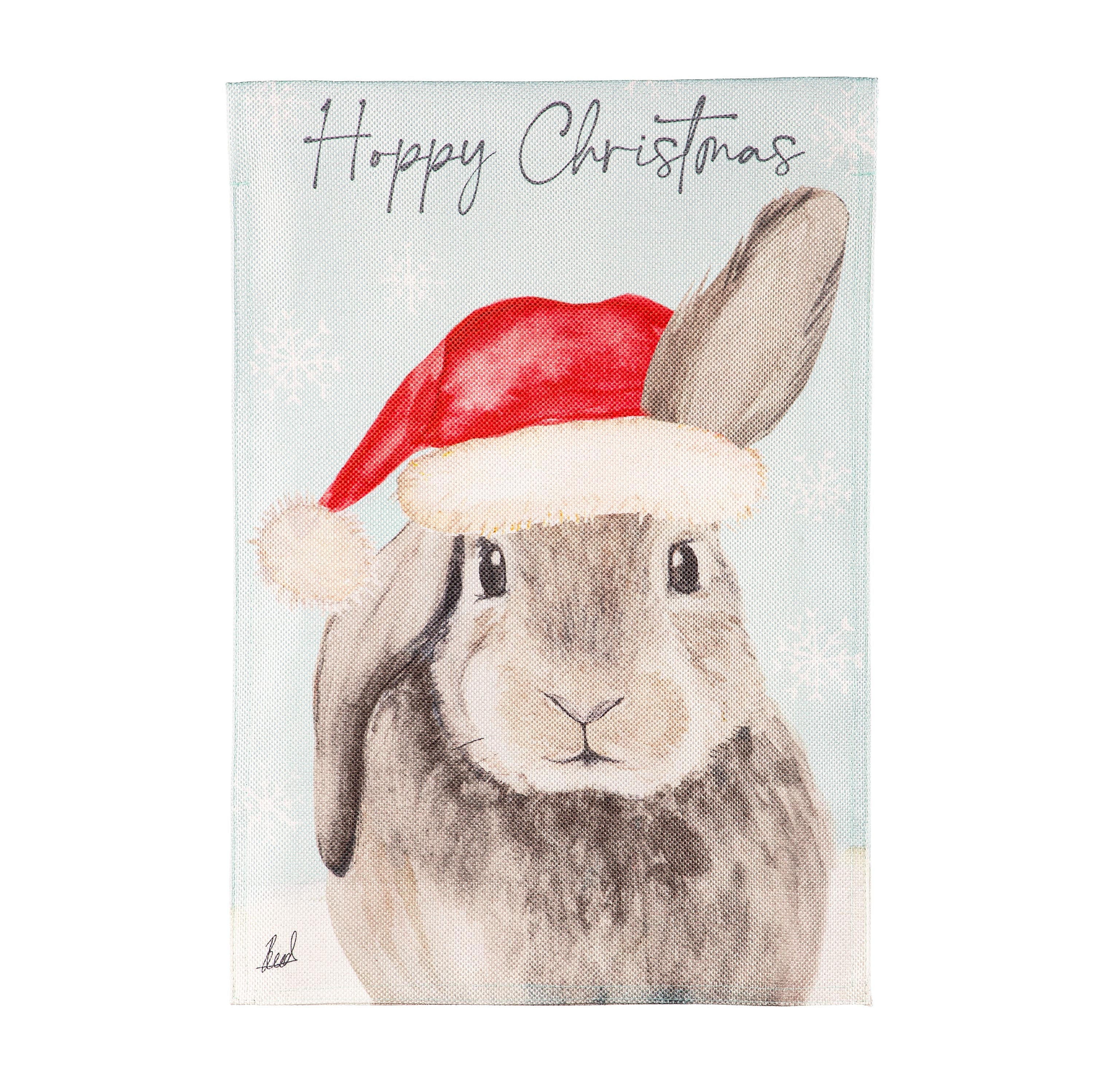 Merry Christmas Bunny Burlap Garden Flag