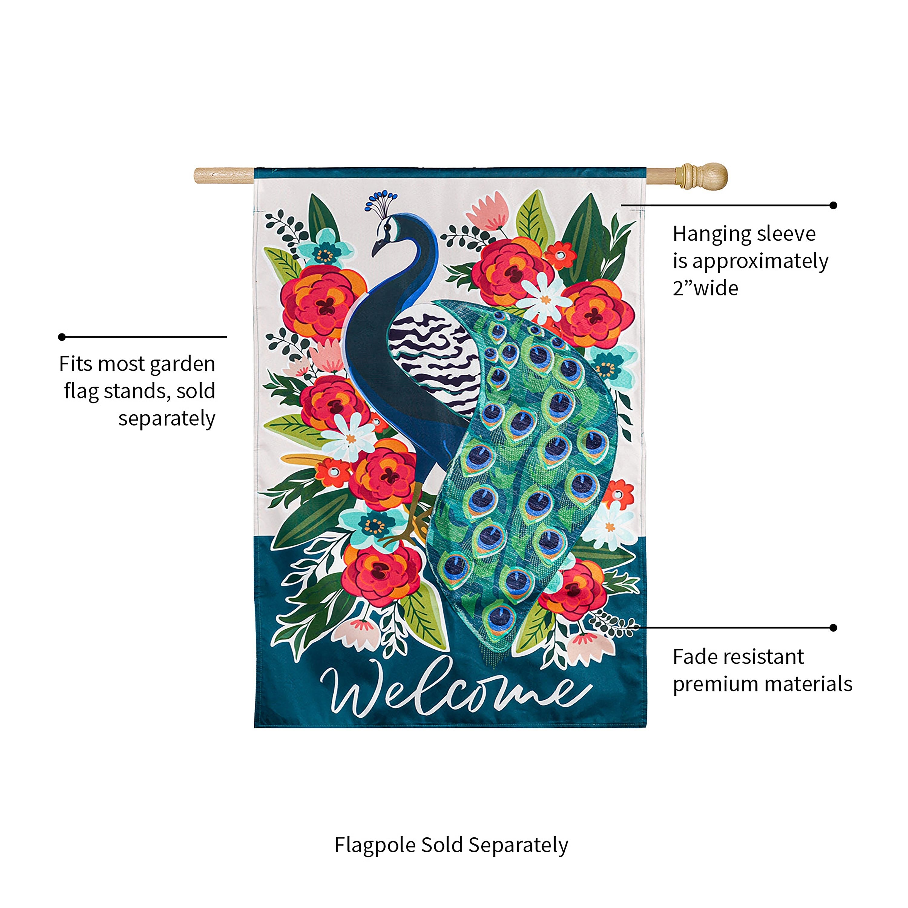 Floral Peacock House Linen Flag