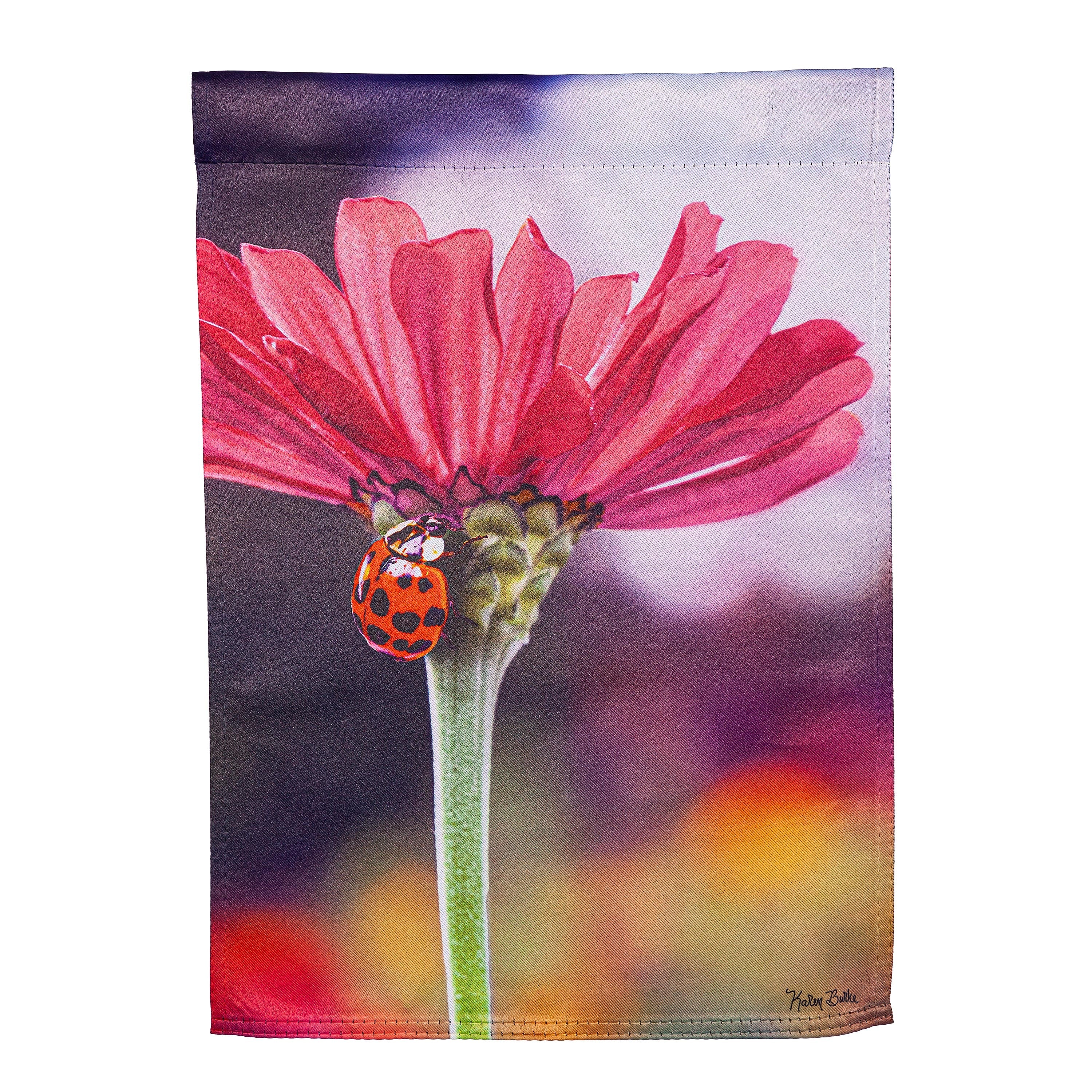 Ladybug on the Flower Suede Garden Flag