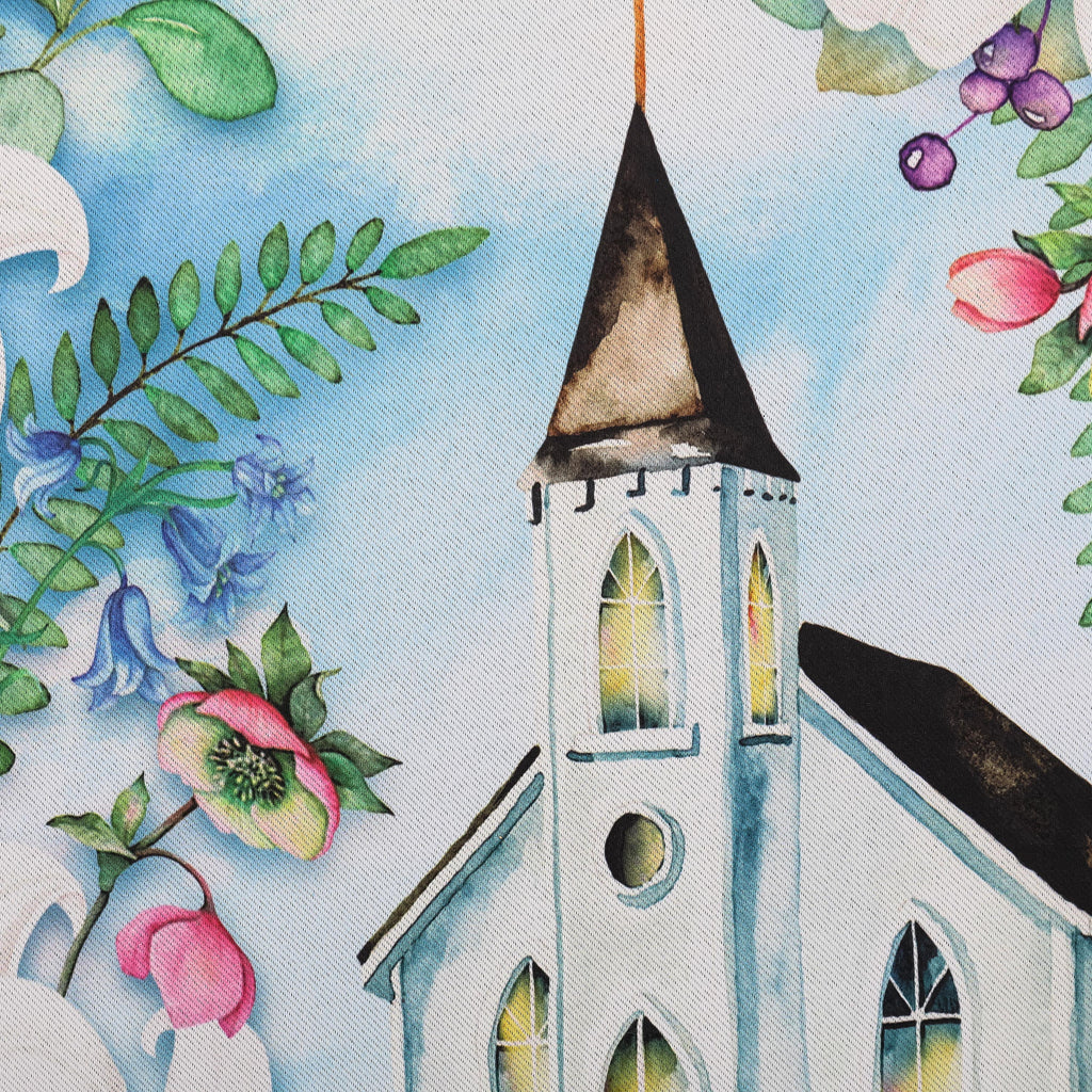 Easter Church with Flowers Garden Suede Flag