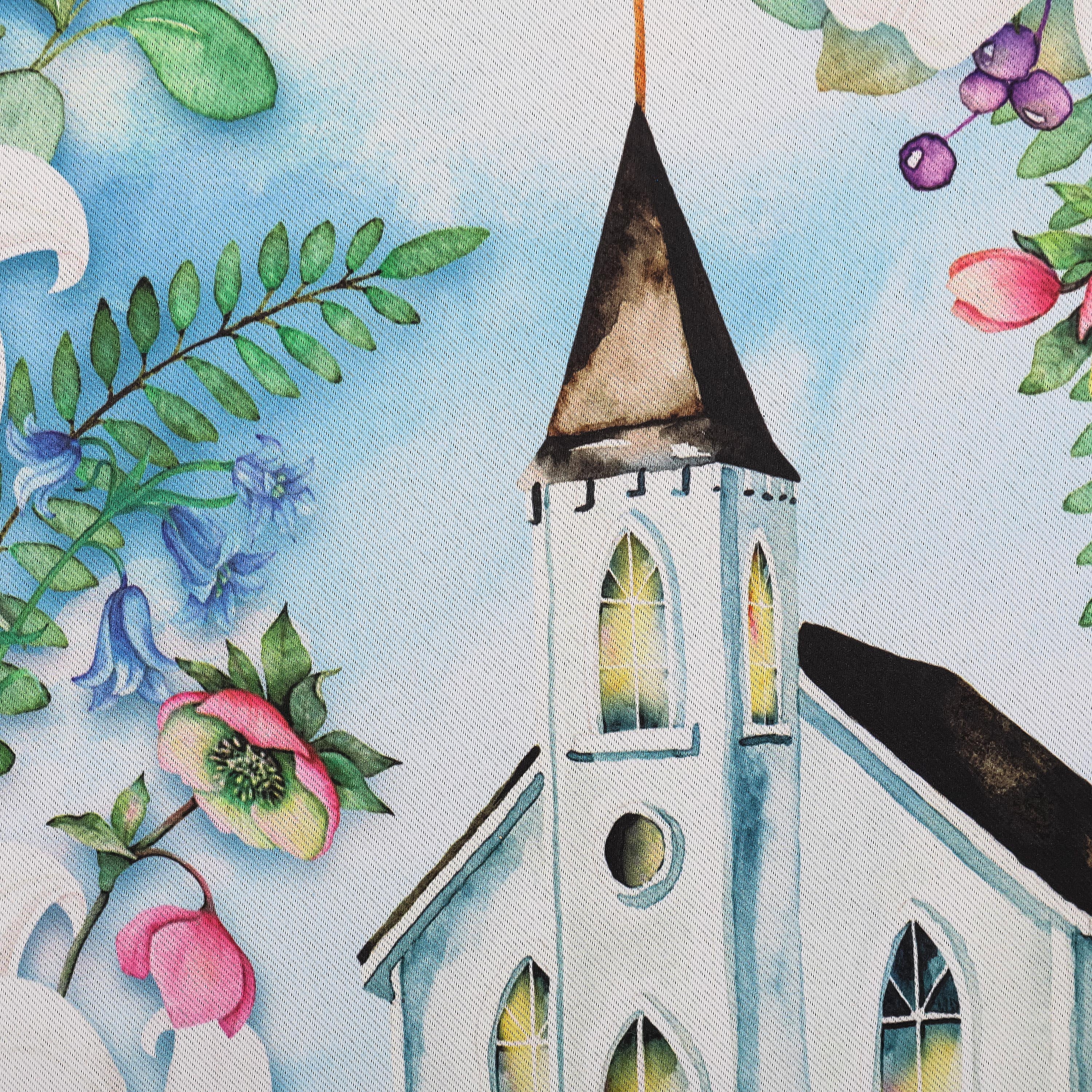Easter Church with Flowers Garden Suede Flag