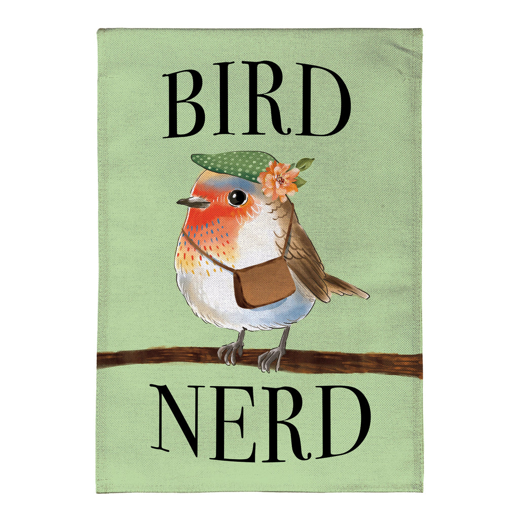 Cute Bird Nerd Burlap Garden Flag