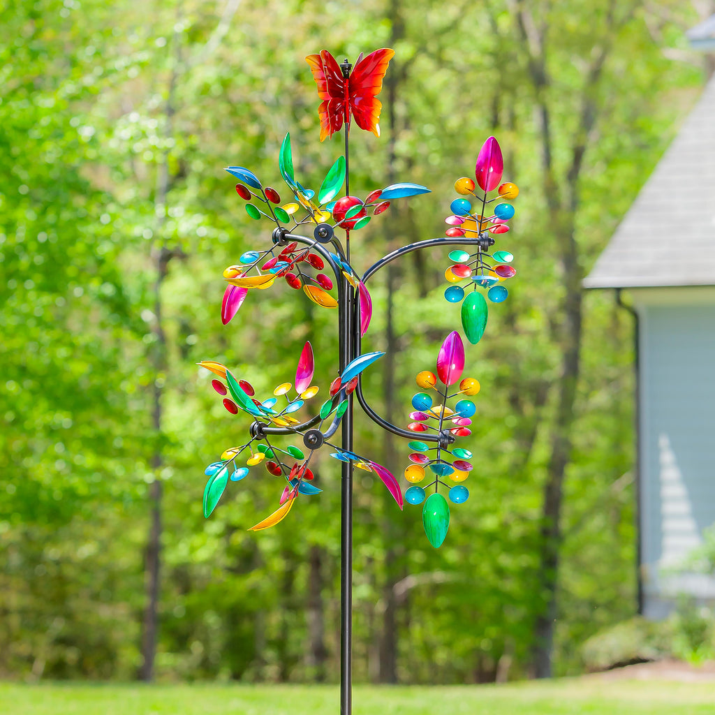 Metal Wind Spinner, Spinning Colorful Tower, 81"H