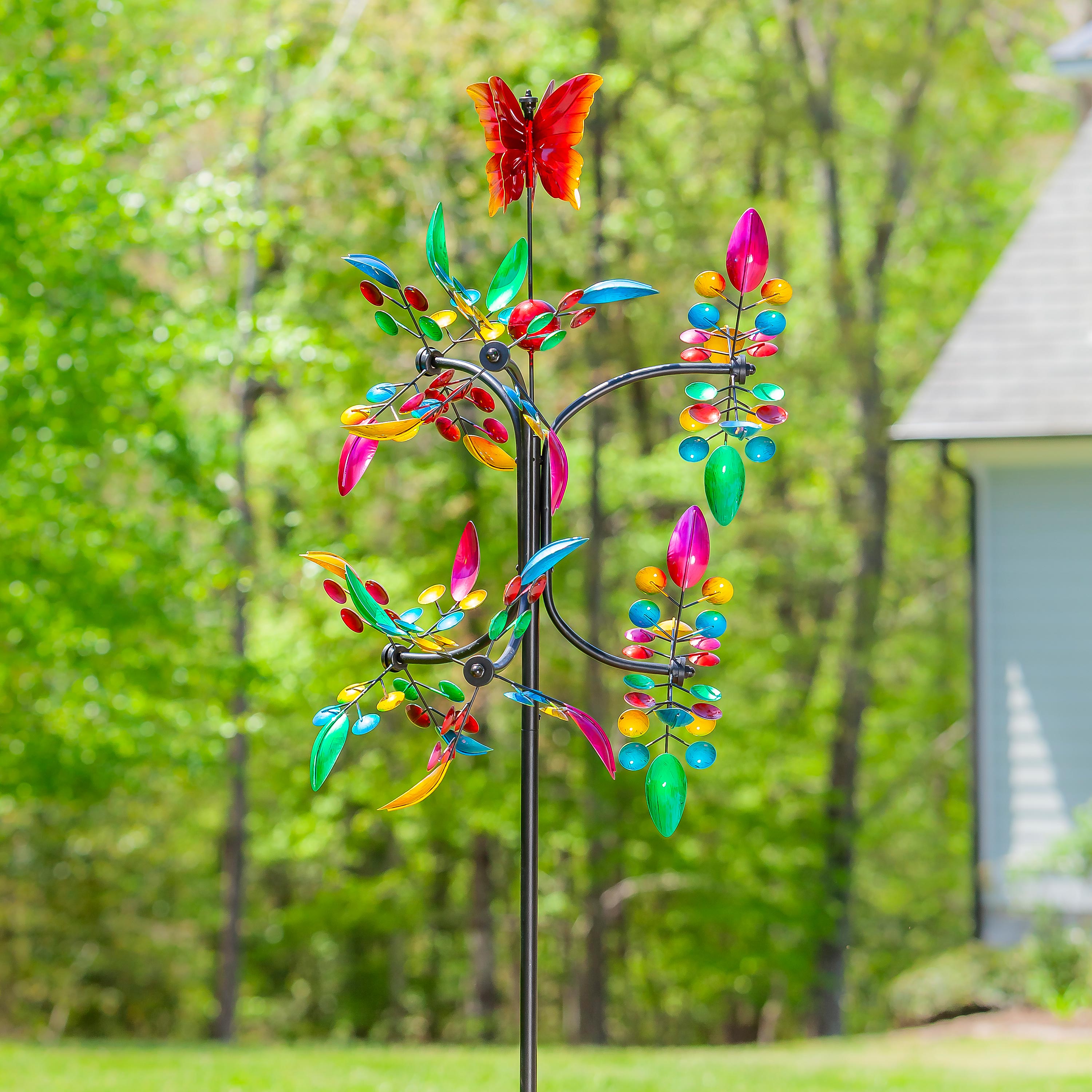 Metal Wind Spinner, Spinning Colorful Tower, 81"H