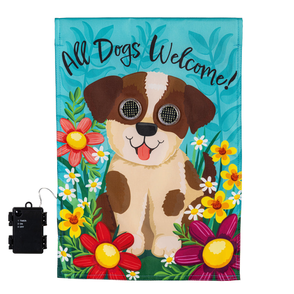 Animated All Dogs Welcome Applique Lighted Garden Flag